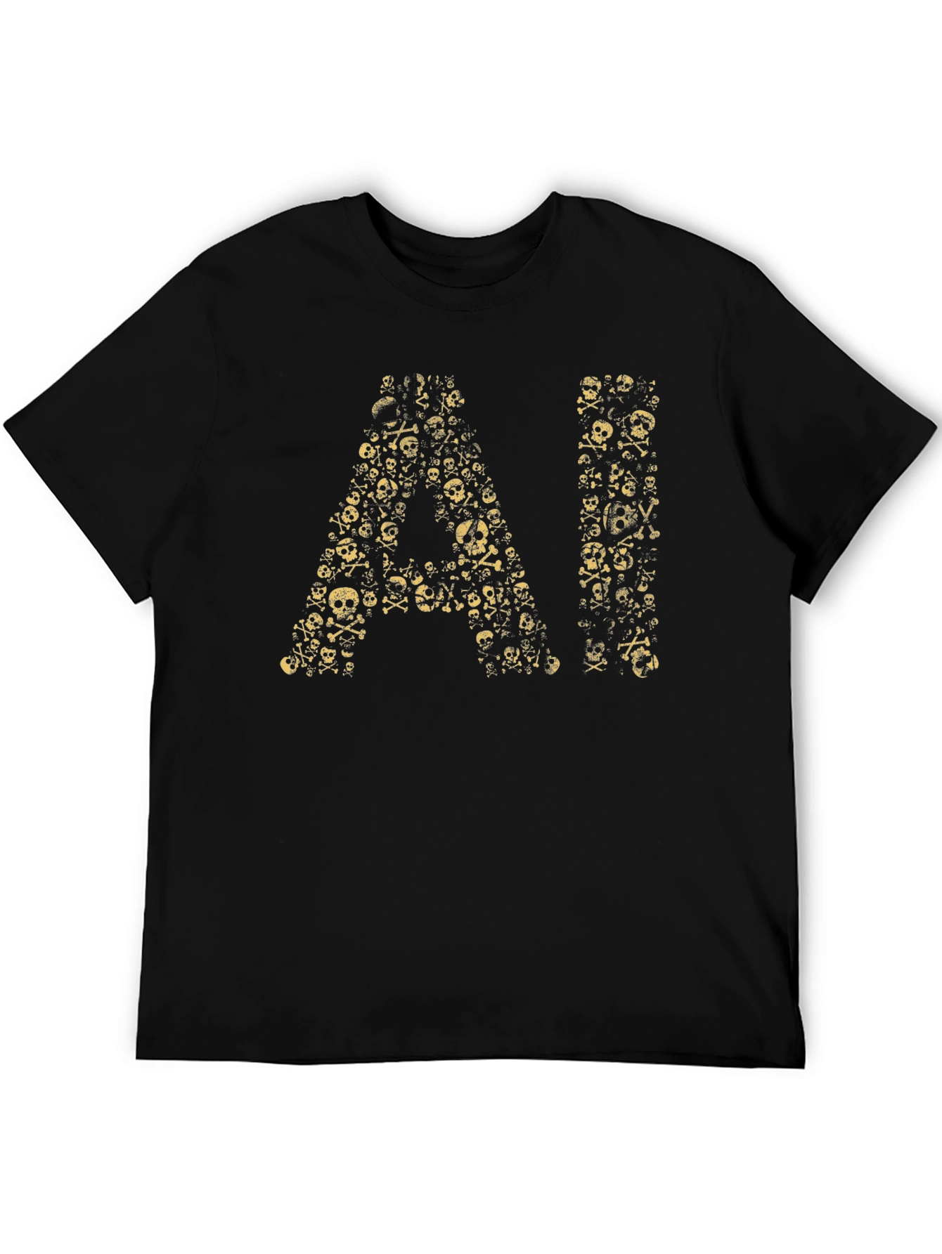 Black AI Skull Graphic T-Shirt - Black Cotton Blend view 5
