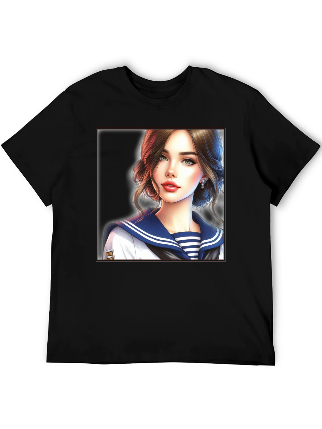 Black Anime Girl Sailor Outfit Black T-Shirt view 5
