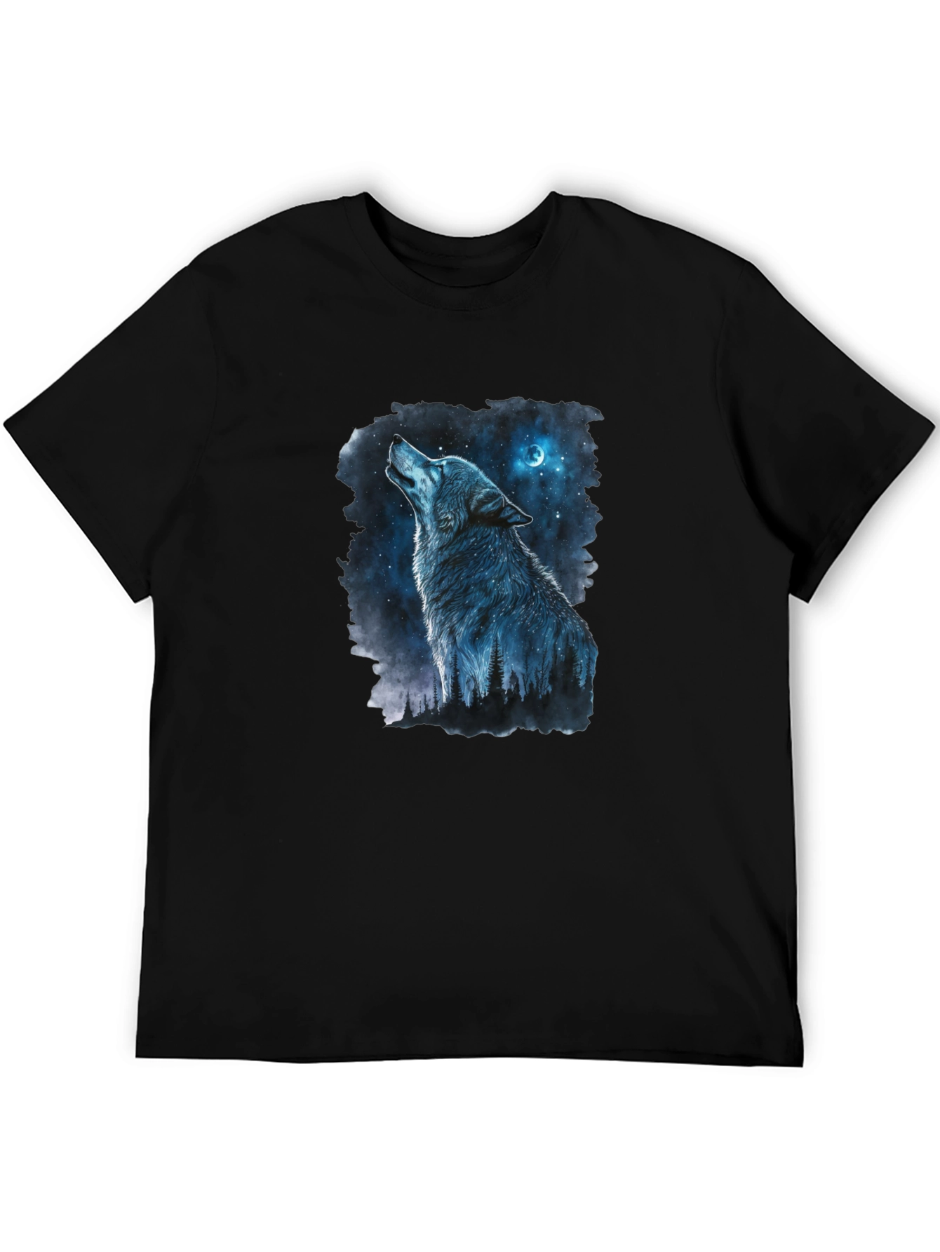 Black Wolf Howling at Moon Graphic Black T-Shirt view 5