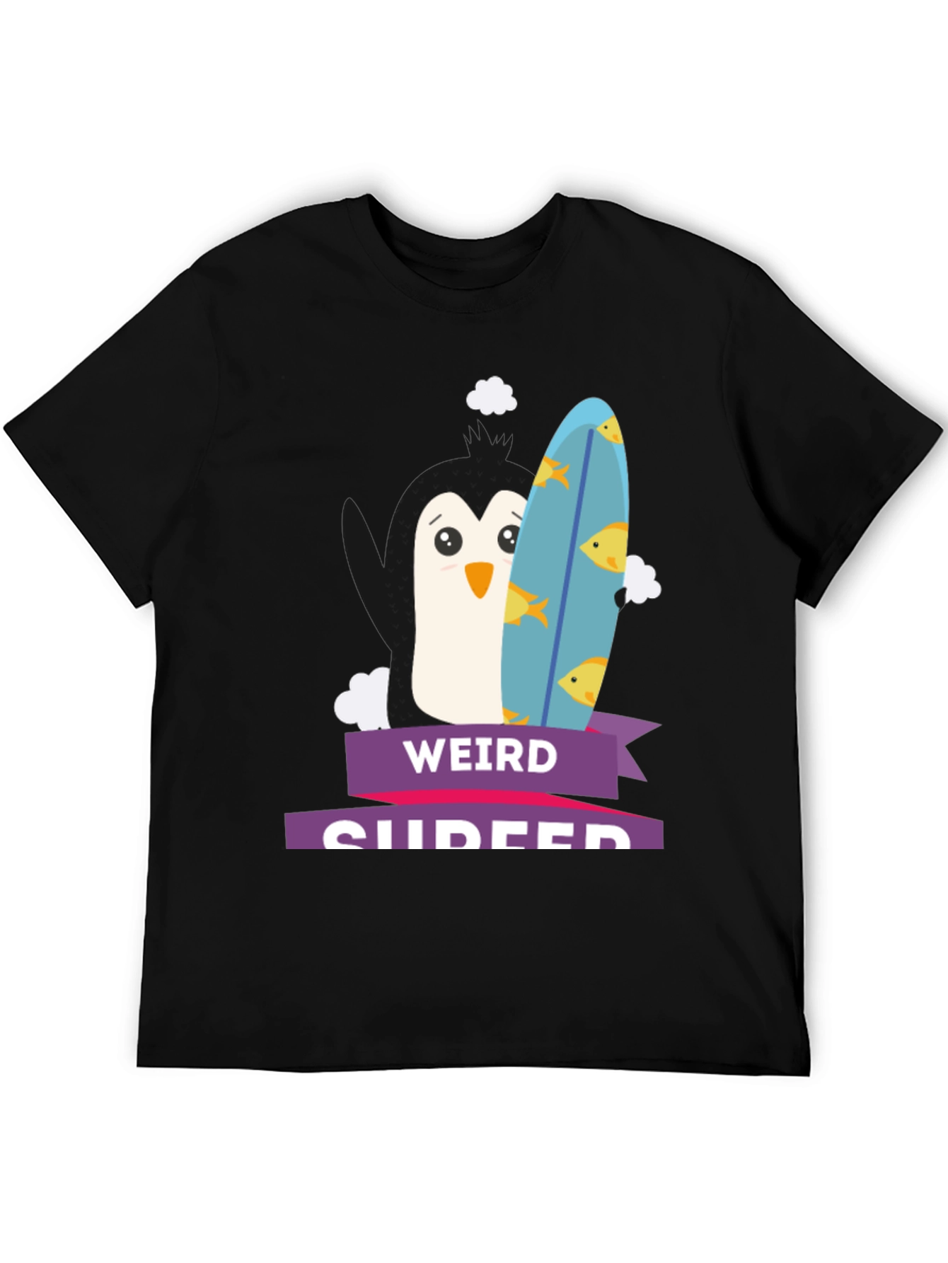 Weird Surfer Penguin Graphic Tee - Stylish Black T-Shirt - 5
