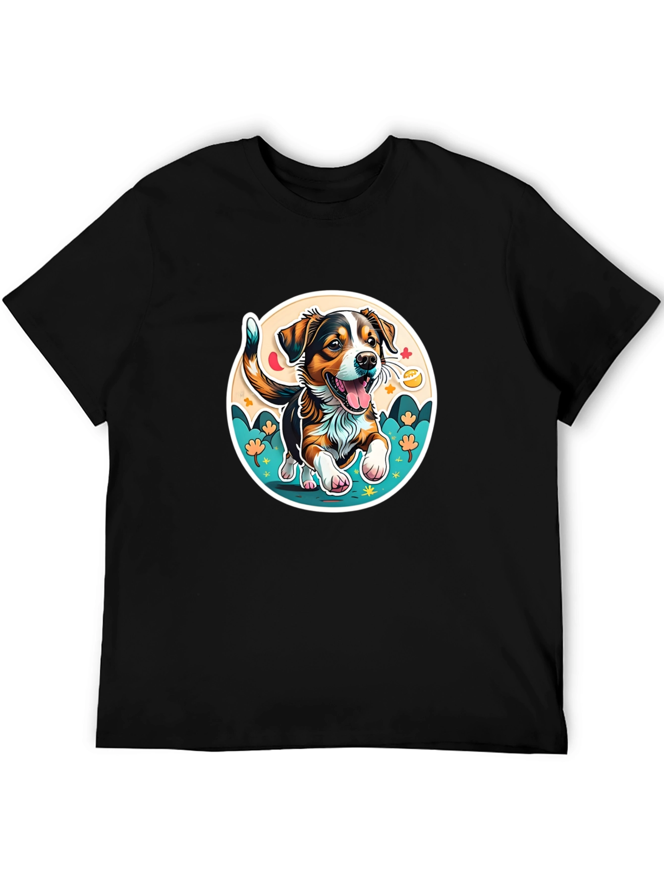 Black Cute Cartoon Dog Graphic Tee view 5