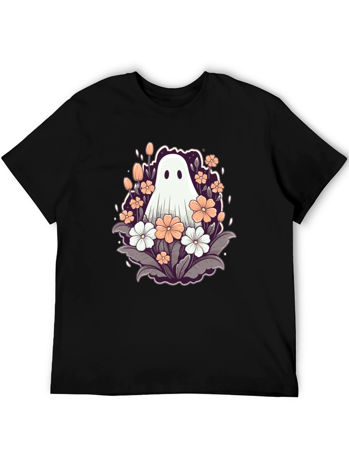 Black Floral Ghost Graphic Tee - Spooky Season Style view 5