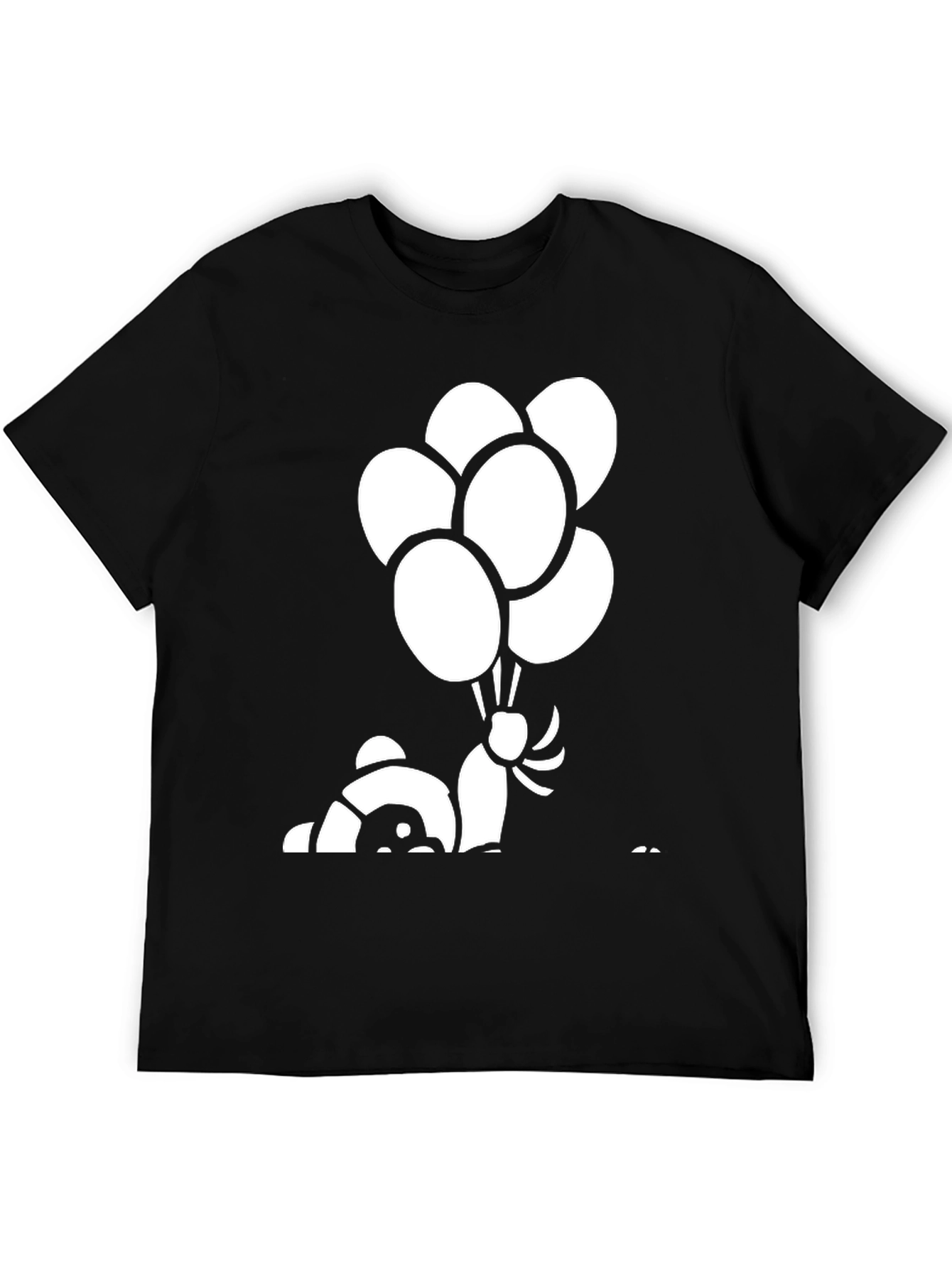 Black Panda Bear Balloon Graphic Black T-Shirt view 5