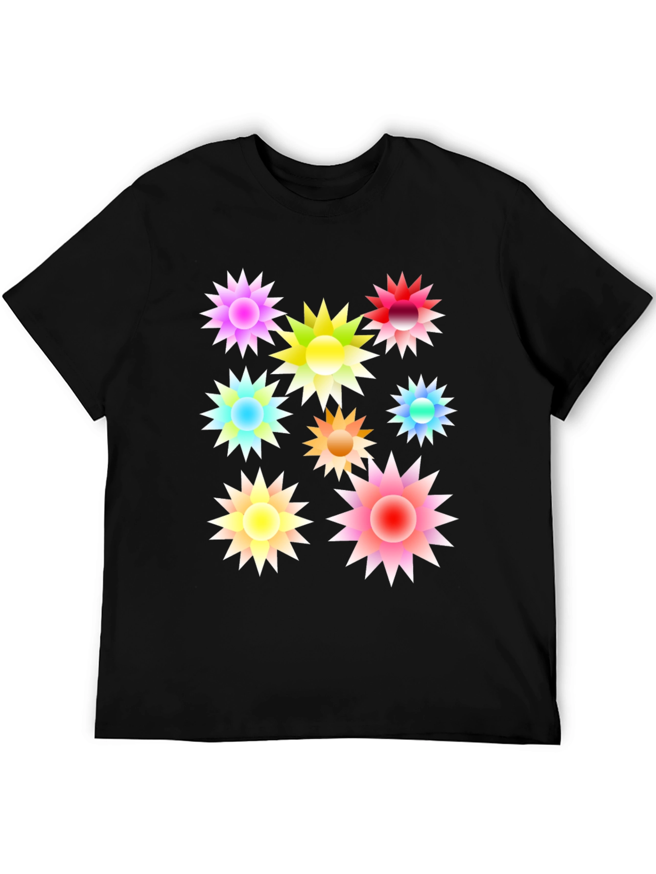 Black Colorful Floral Burst Black T-Shirt view 5