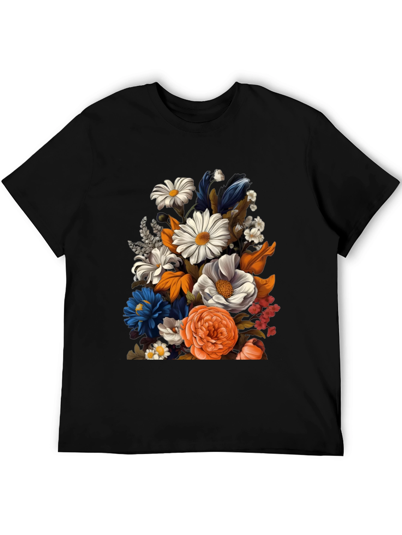 Black Floral Print Black T-Shirt for Men view 5
