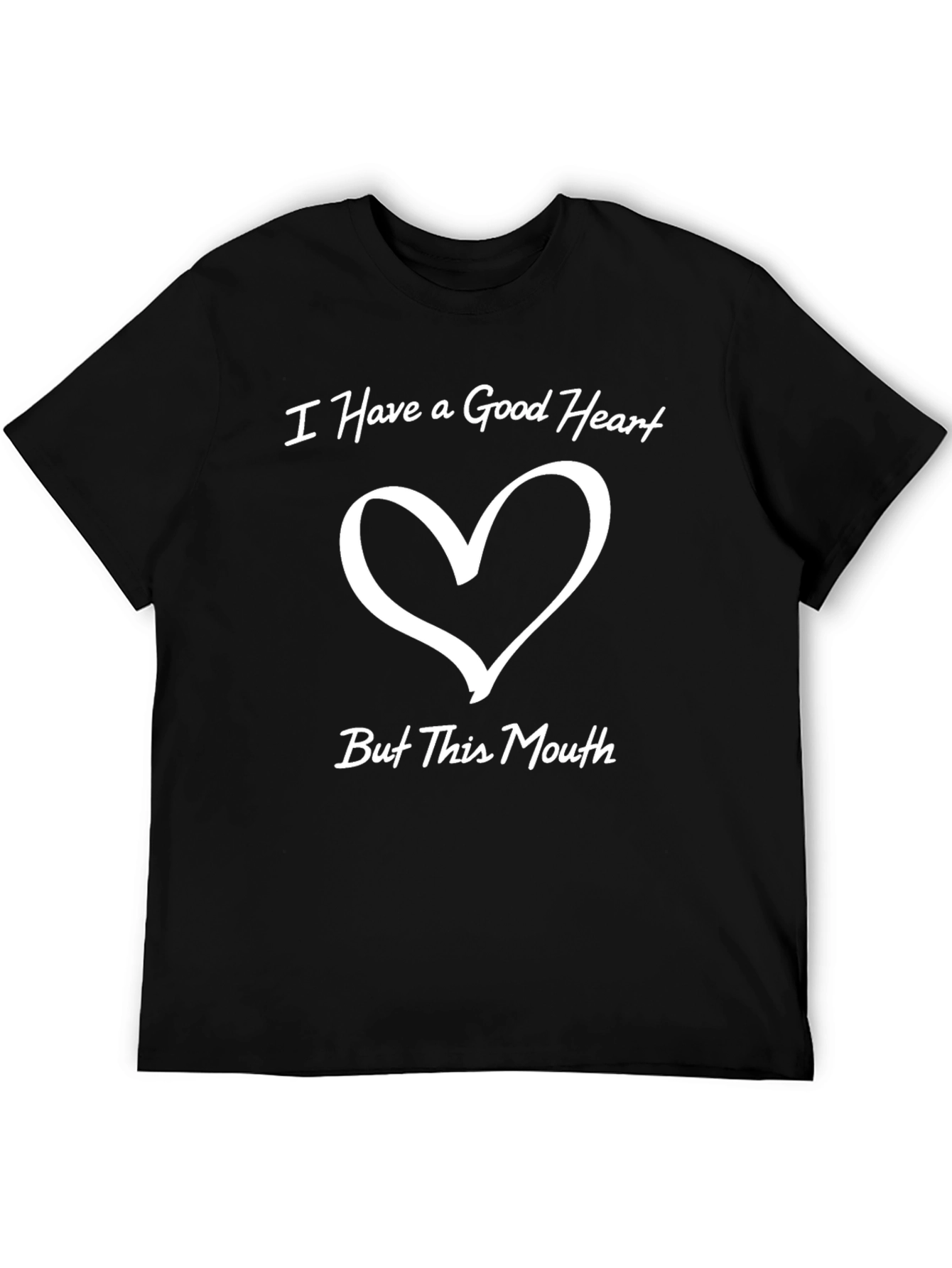 Black Good Heart, Bad Mouth Black Graphic T-Shirt view 5