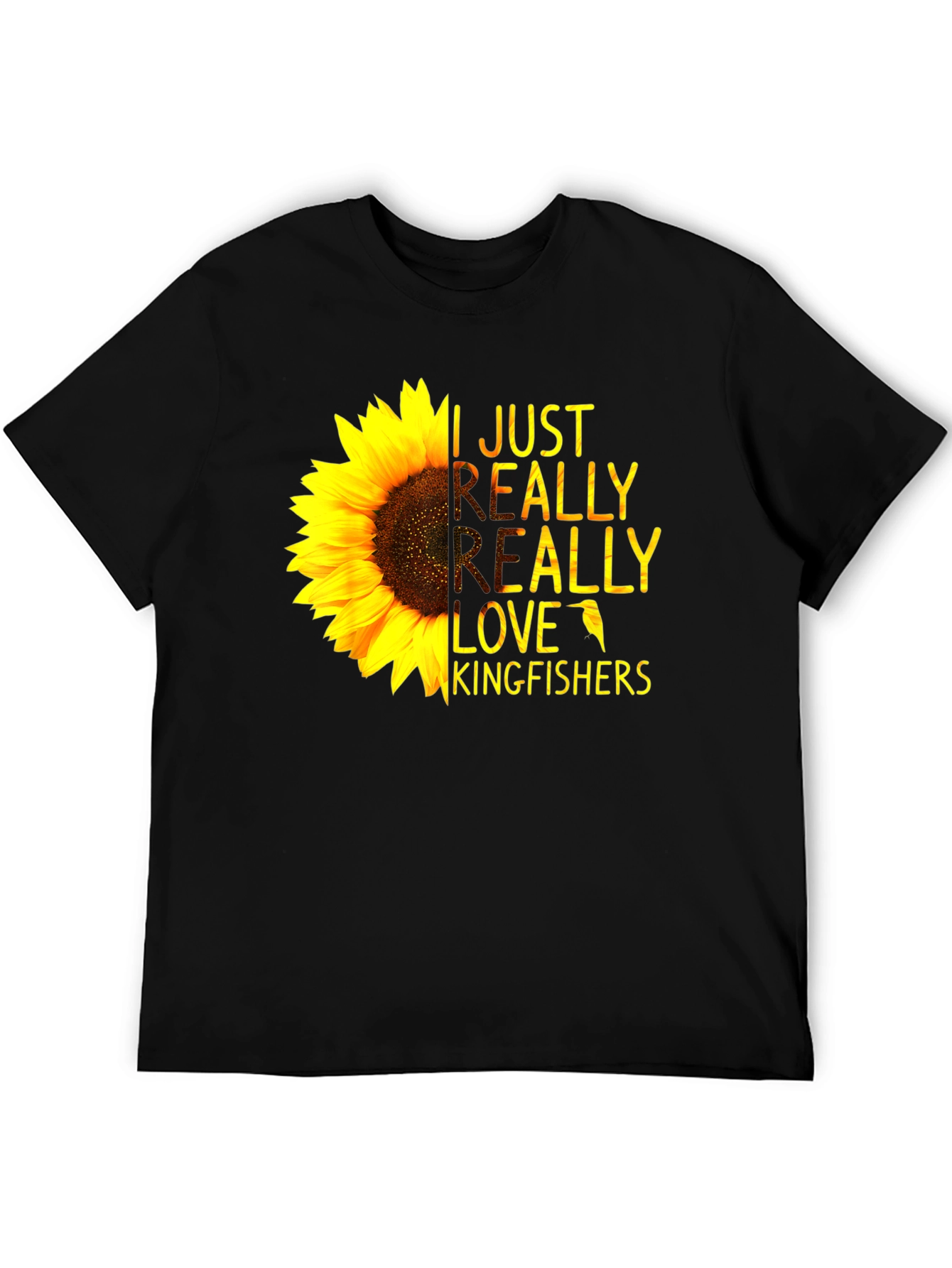 Black Sunflower Kingfisher T-Shirt - Floral Bird Lover Tee view 5