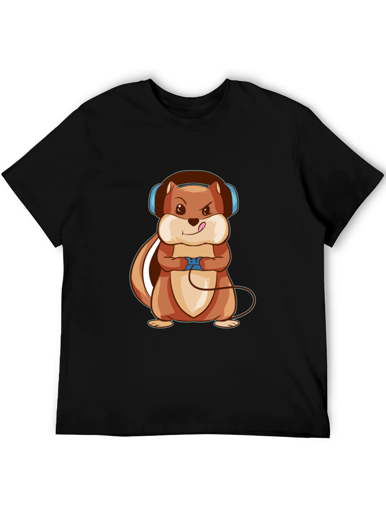 Black Gamer Squirrel Graphic Tee - Black Cotton T-Shirt view 5