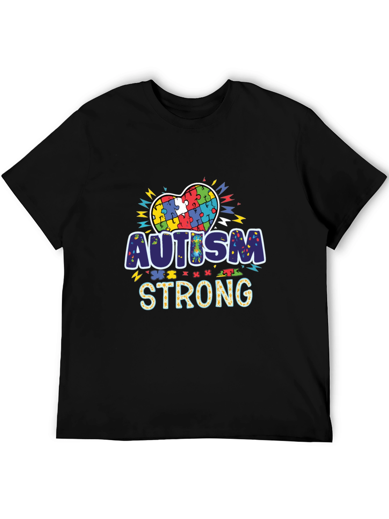 Autism Strong Puzzle Heart Black T-Shirt - 5