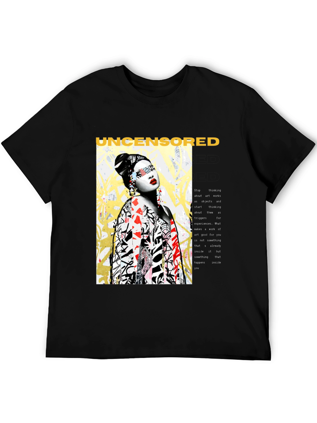 Black Uncensored Art Tee - Edgy Graphic Print T-Shirt view 5