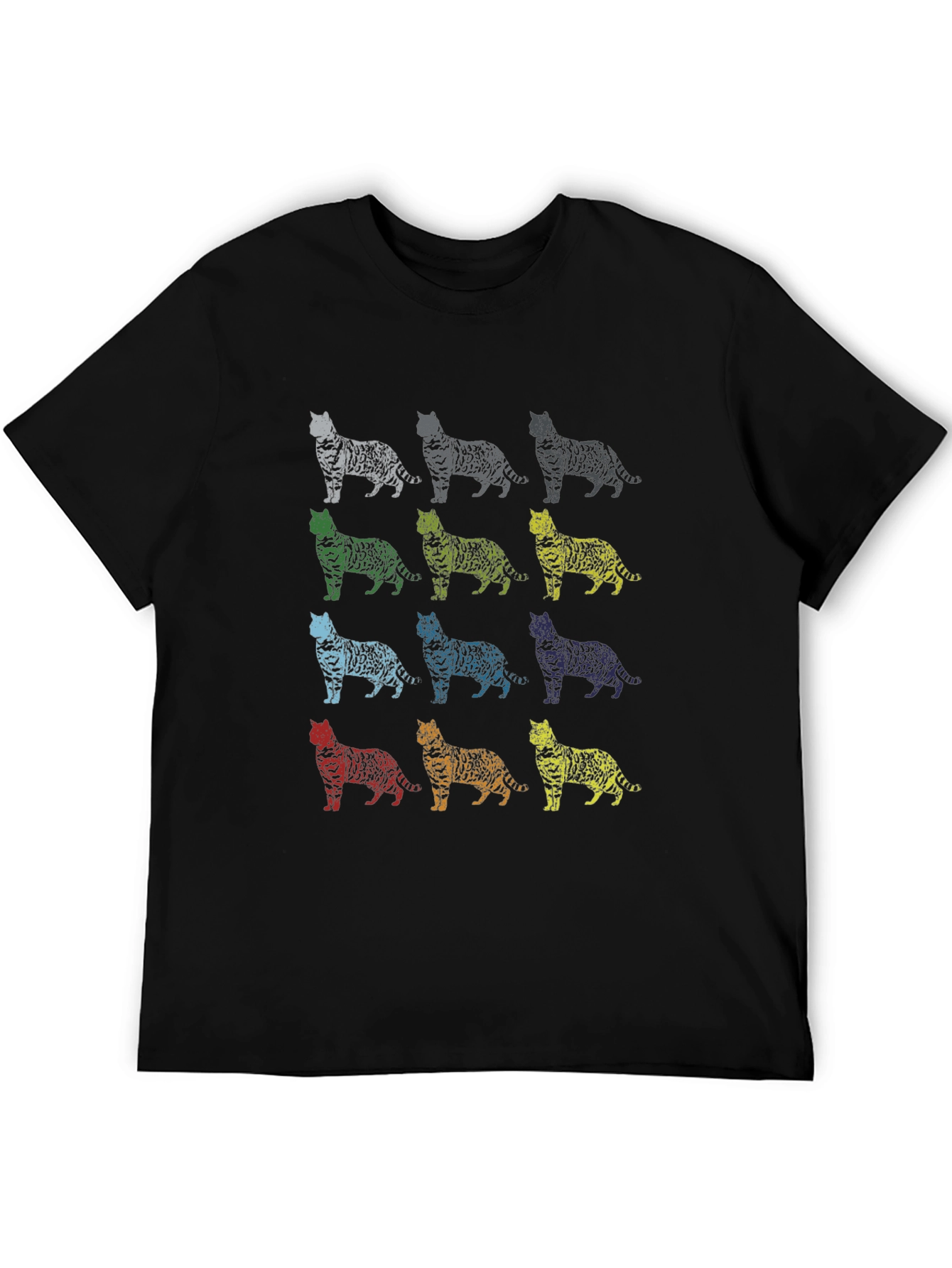 Black Colorful Cat Print T-Shirt - Fun & Unique Design view 5