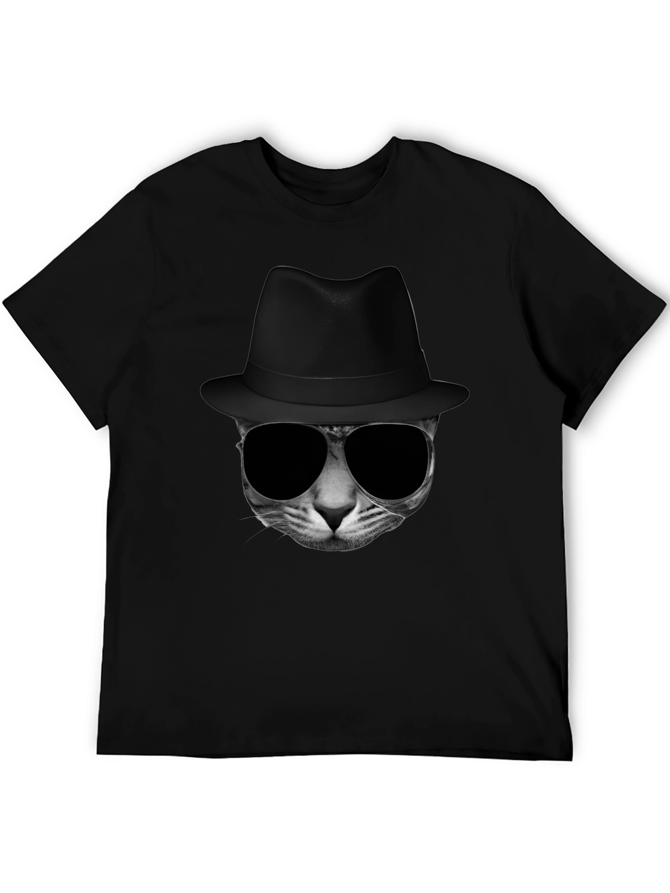 Black Cool Cat in Hat Graphic Tee view 5