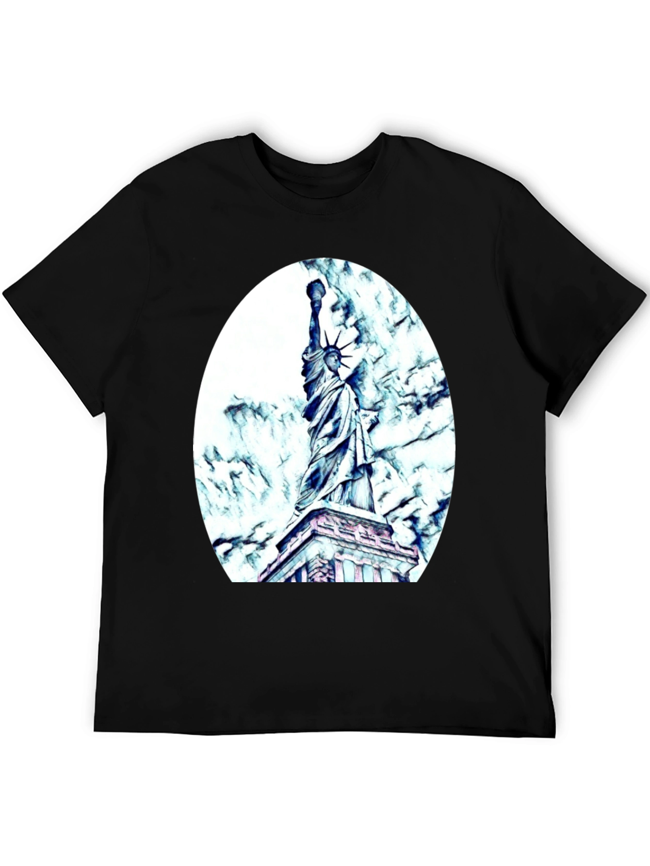 Black Statue of Liberty Graphic Tee - Black Cotton Blend view 5