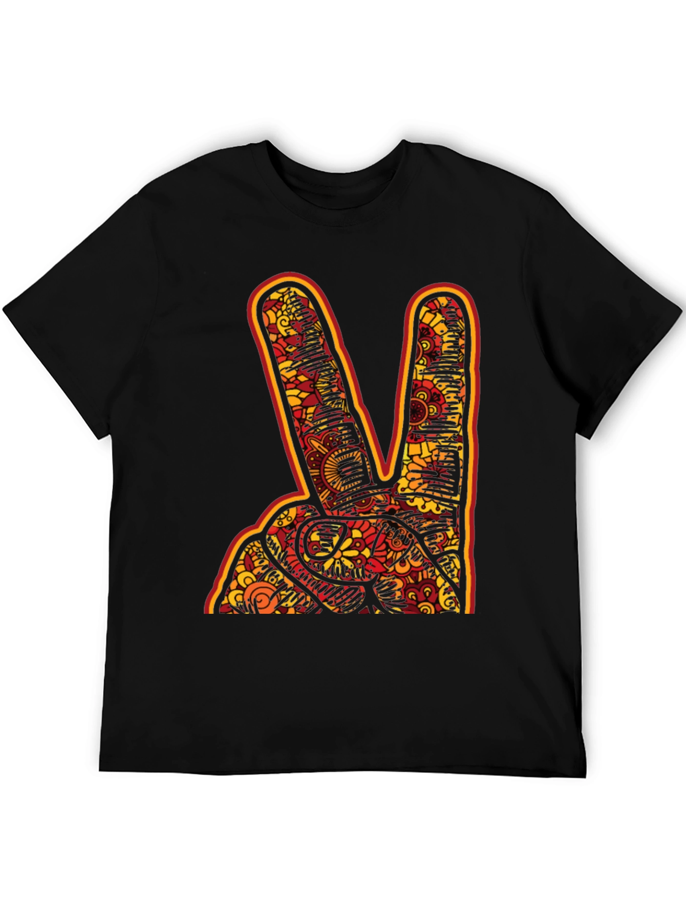 Black Peace Sign Graphic Tee - Bold Patterned Hand view 5