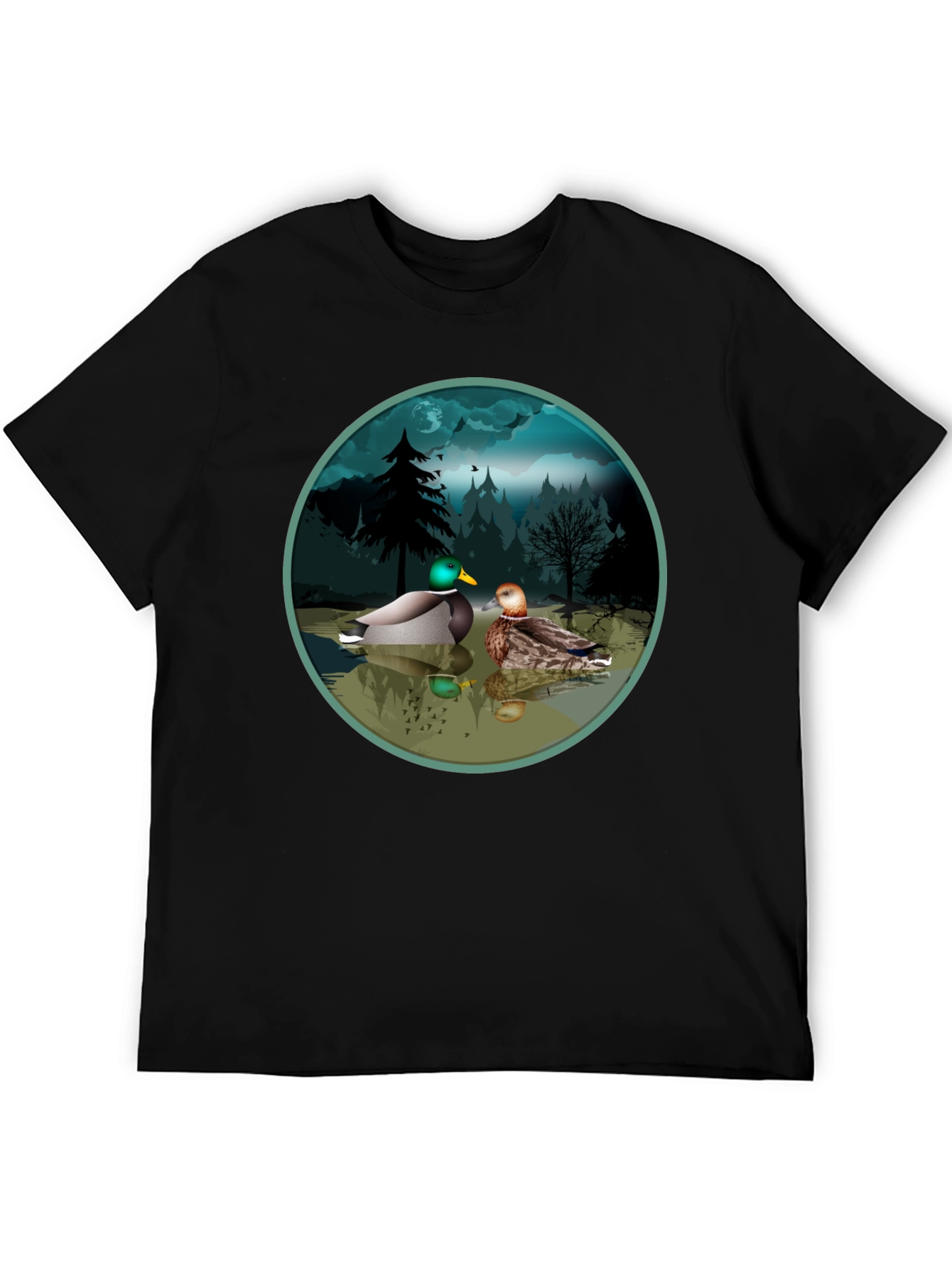 Black Duck Pond Graphic Tee - Black Cotton T-Shirt view 5