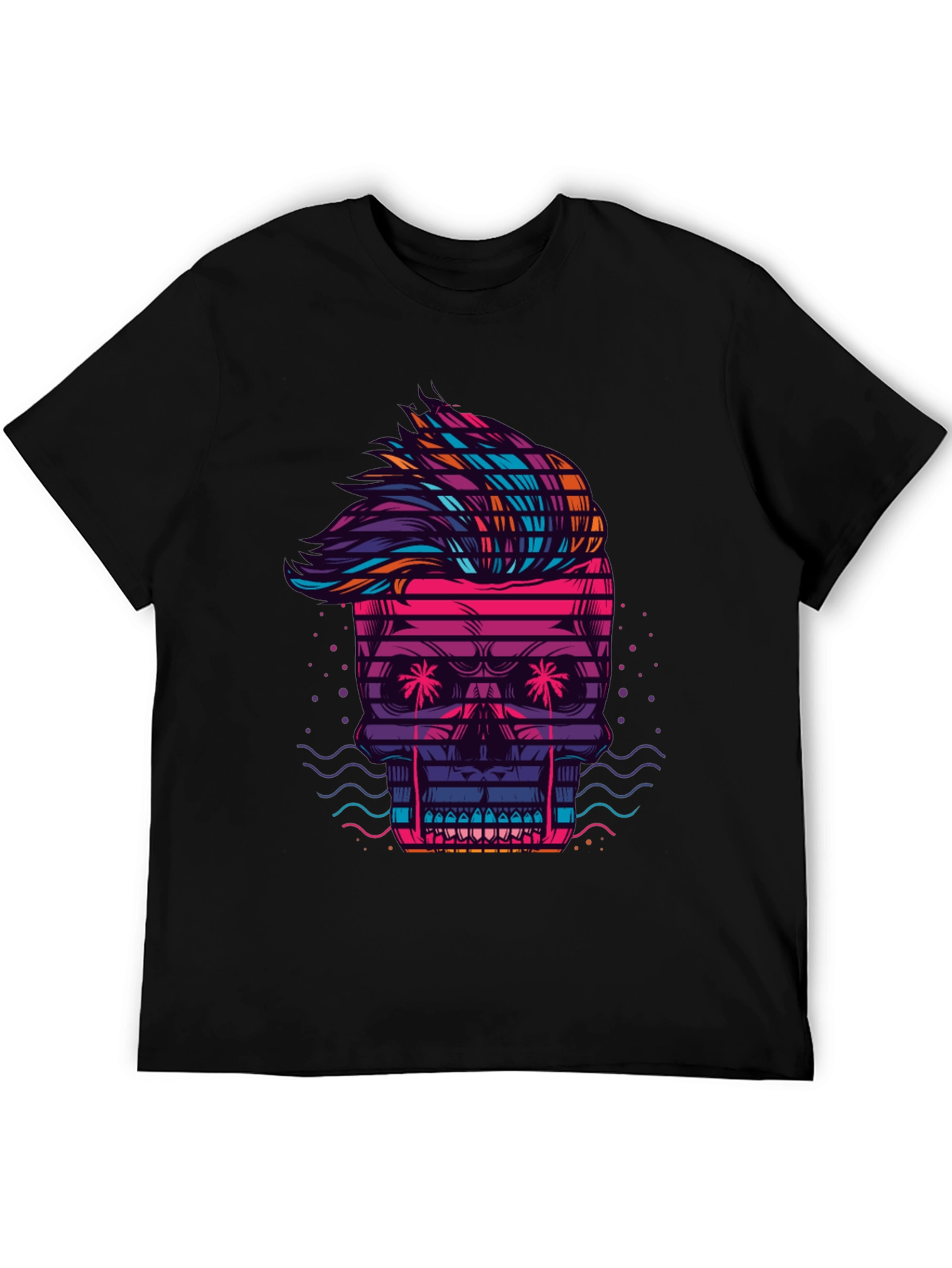 Black Neon Skull Graphic Tee - Retro Wave Style view 5