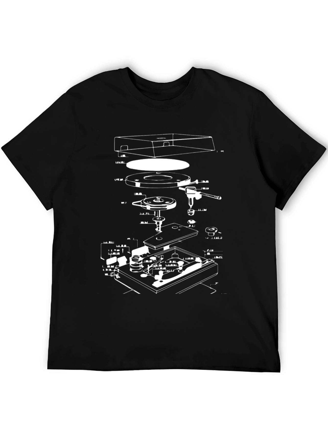 Black Retro Turntable Schematic Graphic T-Shirt view 5