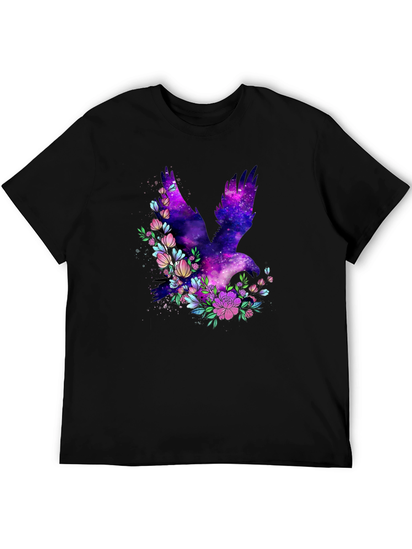 Black Galaxy Bird Floral Graphic T-Shirt view 5