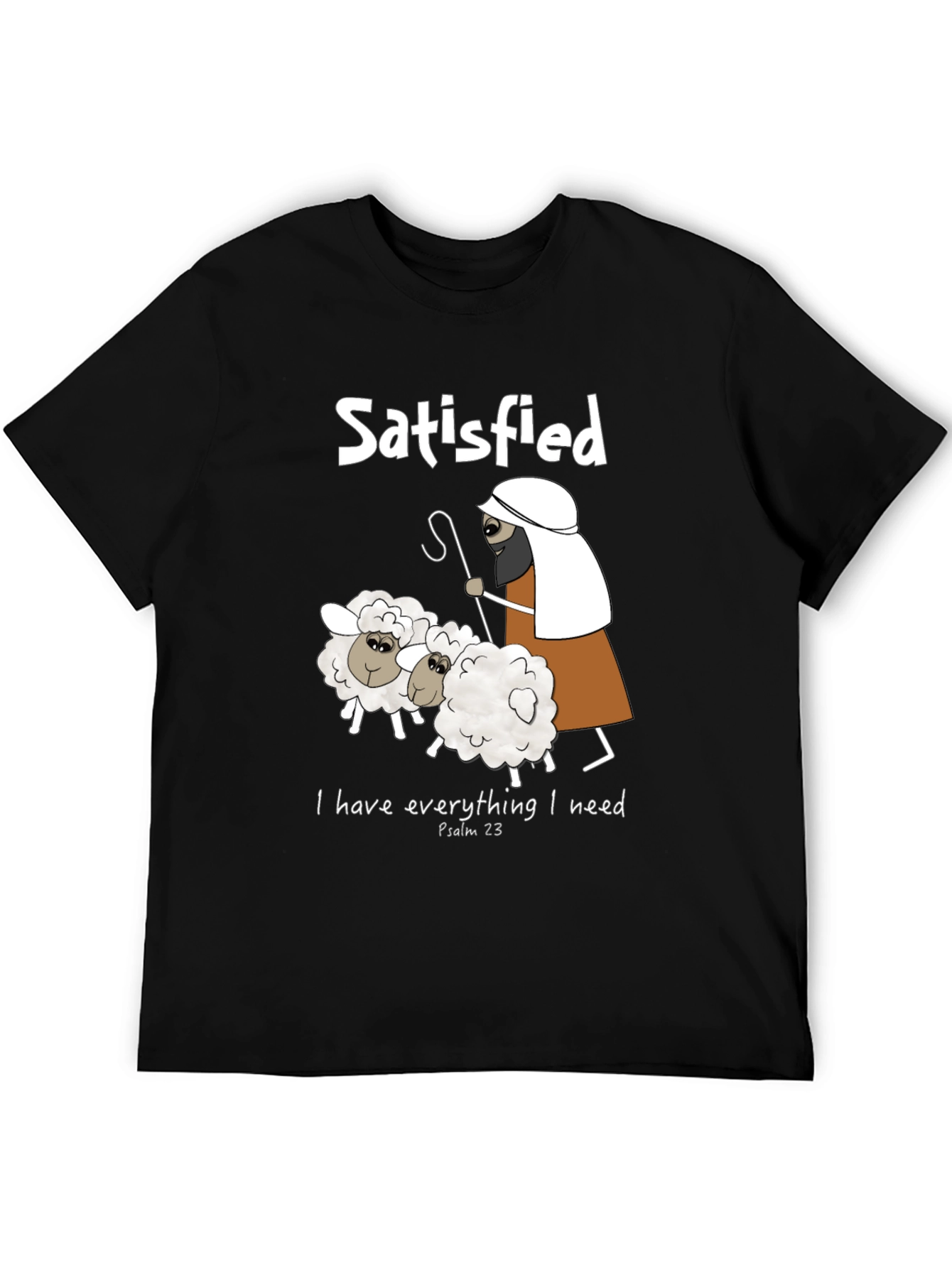 Black Satisfied Shepherd & Sheep T-Shirt, Psalm 23 view 5