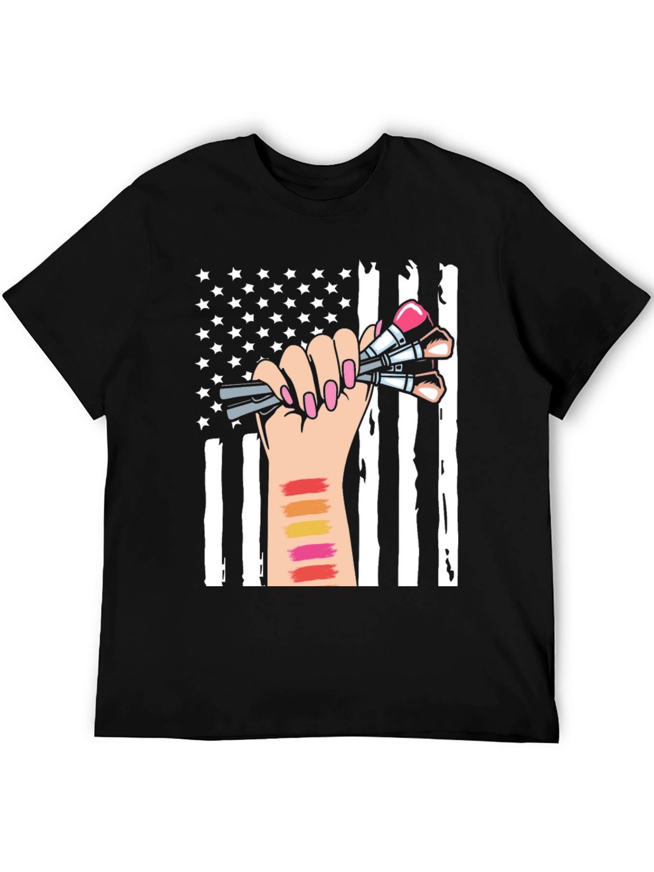 Black Makeup Artist American Flag T-Shirt view 5