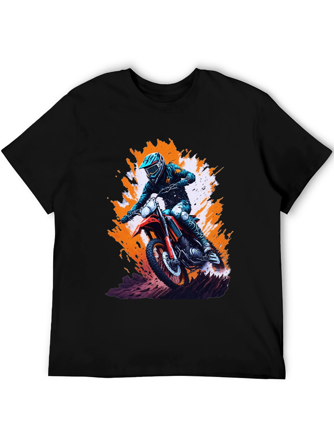 Black Motocross Rider Graphic Tee - Black Cotton Blend Shirt view 5