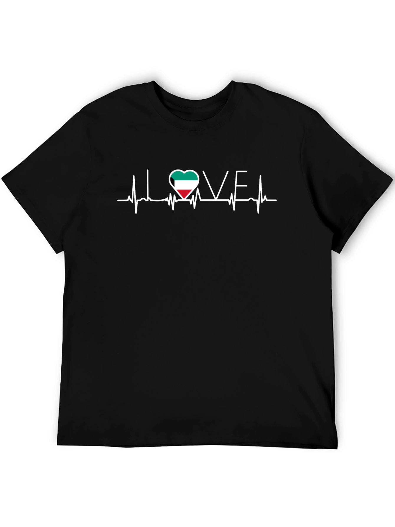 Black Kuwait Flag Heartbeat T-Shirt - I Love Kuwait Tee view 5