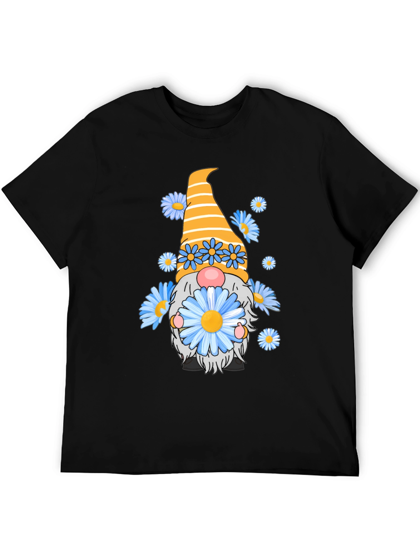 Black Gnome with Flowers Black T-Shirt view 5
