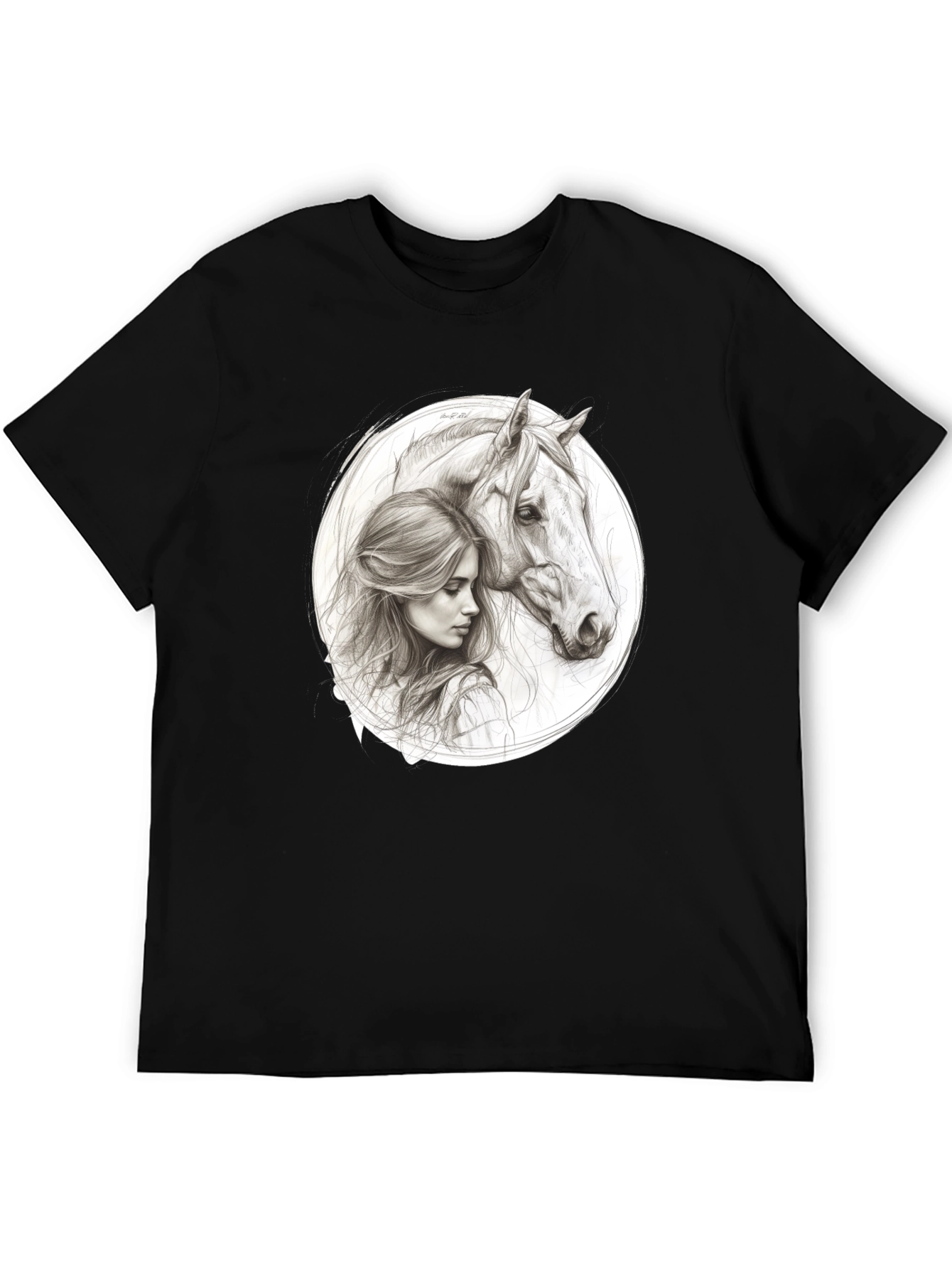 Black Woman and Horse Graphic Tee - Black view 5