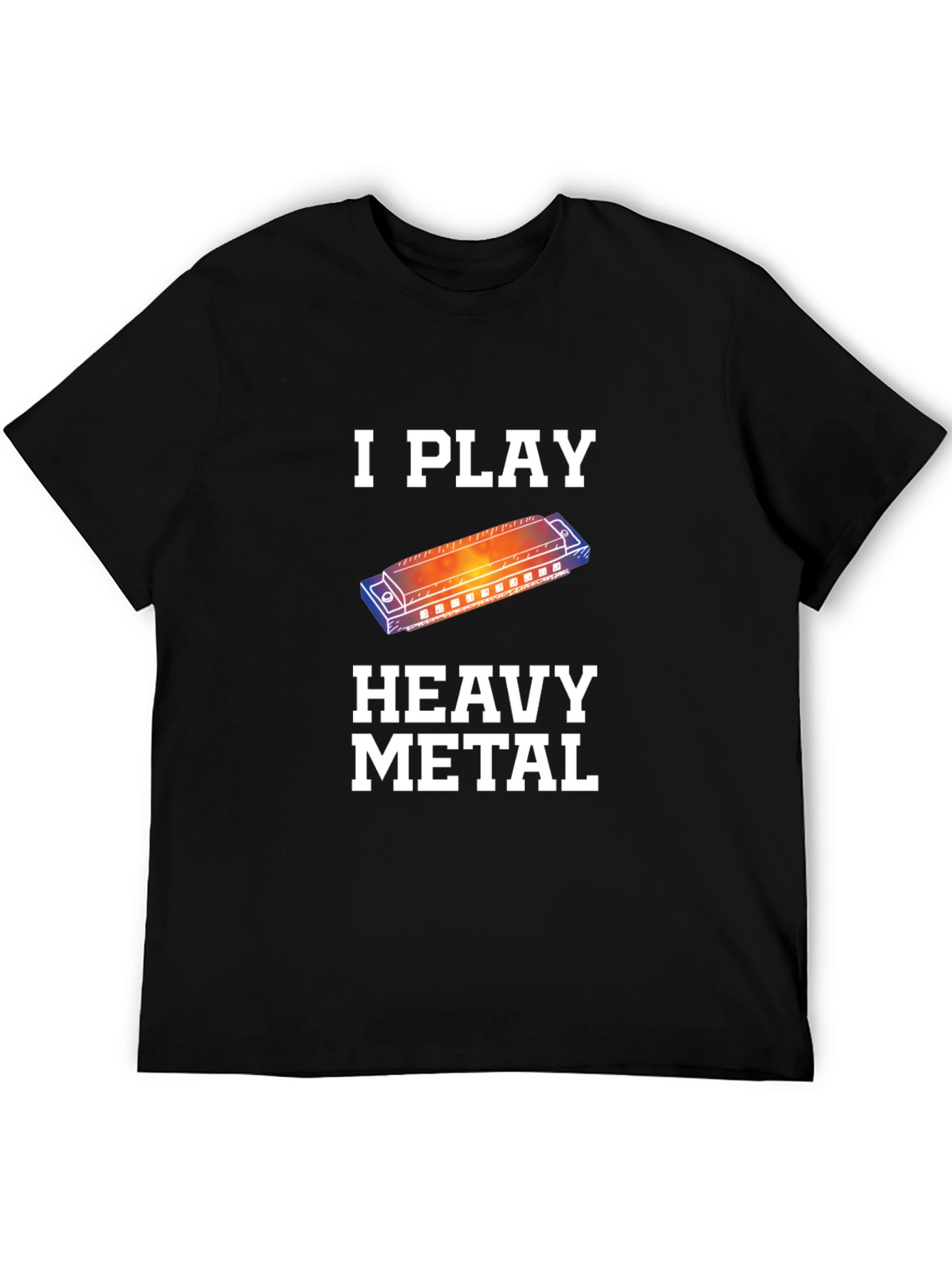 Black I Play Heavy Metal Harmonica T-Shirt view 5