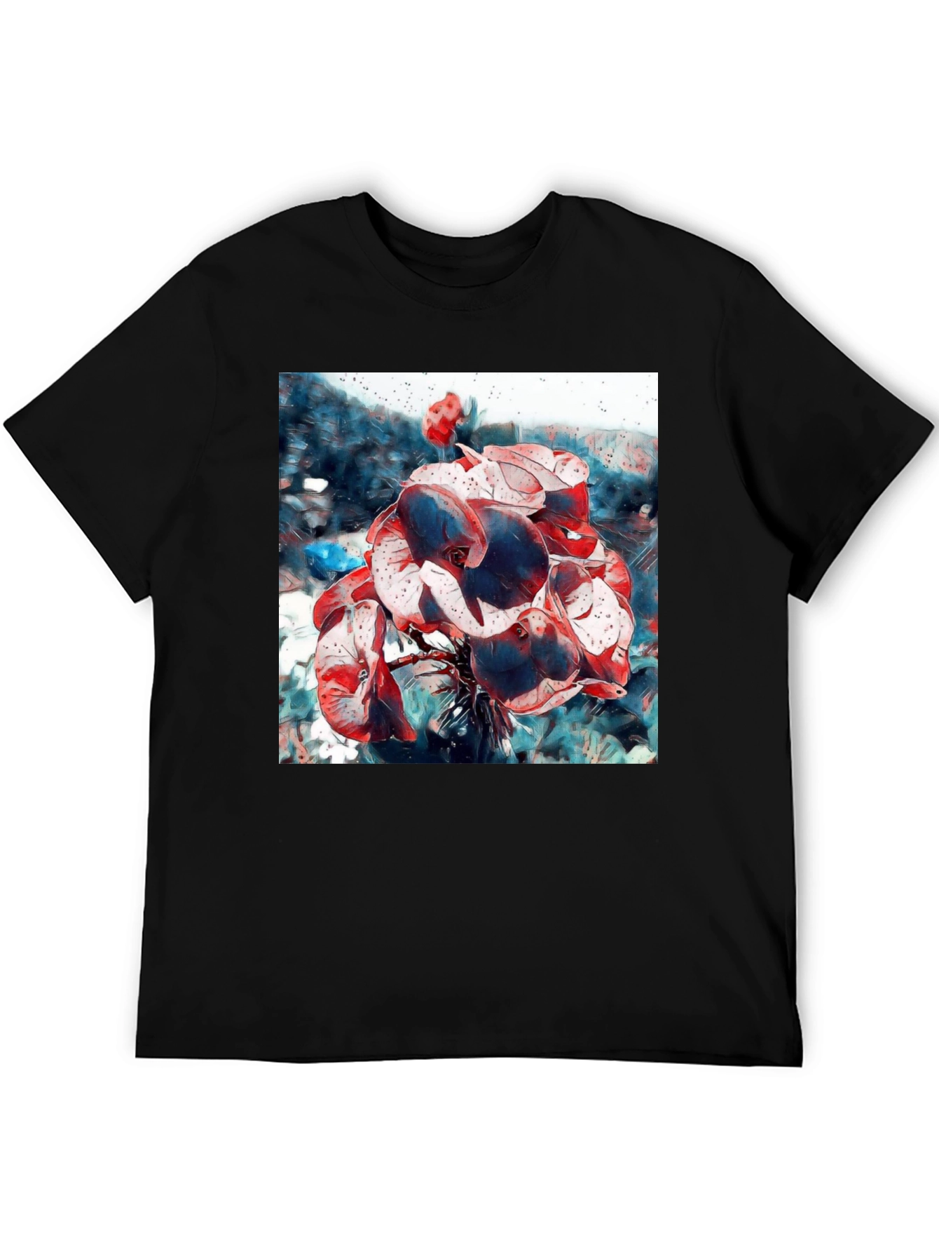 Black Abstract Floral T-Shirt - Artistic Botanical Design view 5