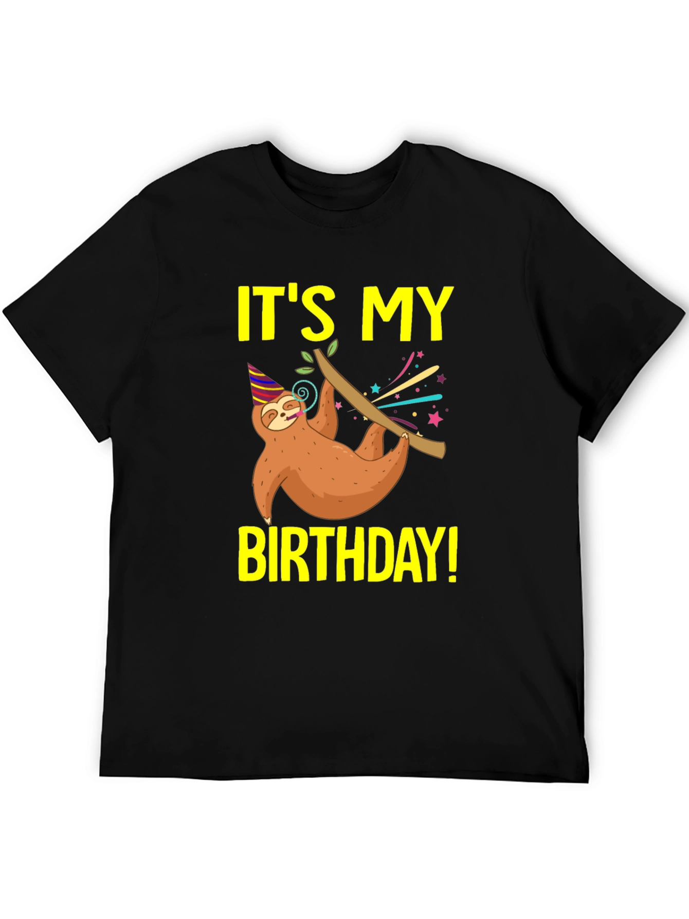 Black It's My Birthday Sloth T-Shirt - Fun Birthday Gift view 5