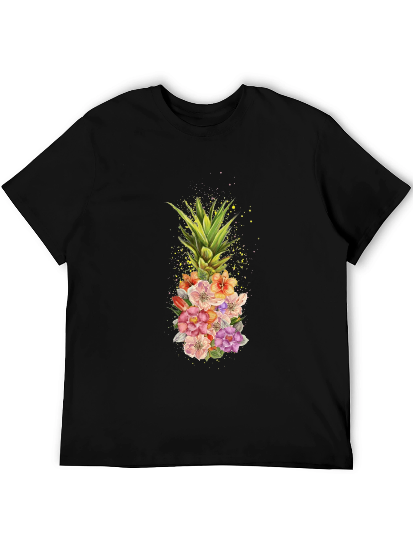 Black Floral Pineapple Graphic T-Shirt - Black view 5