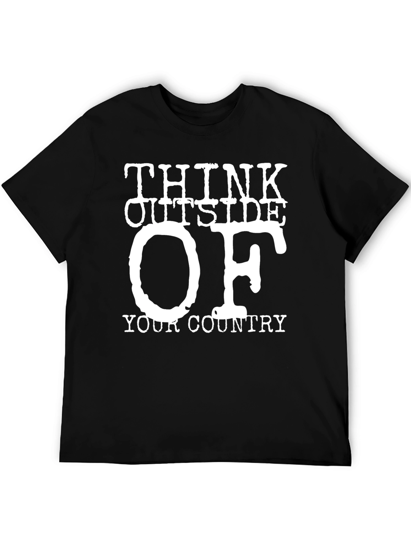 Black Think Outside Your Country T-Shirt, Novelty Graphic Tee view 5