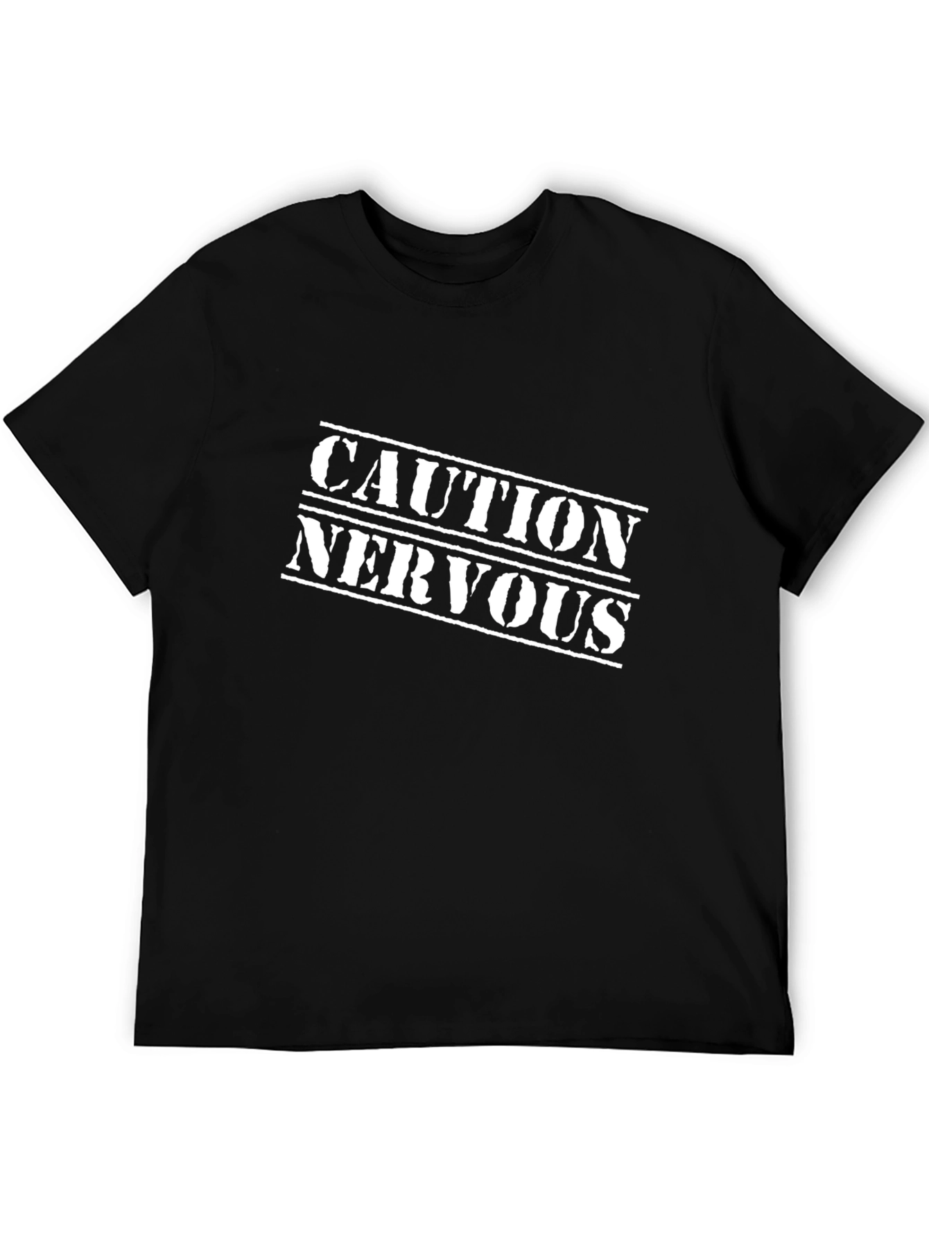 Black Caution Nervous Graphic T-Shirt - Black Cotton Tee view 5