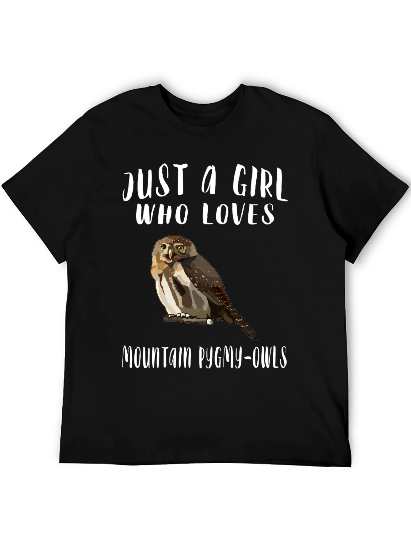 Black Just a Girl Who Loves Mountain Pygmy-Owls T-Shirt view 5
