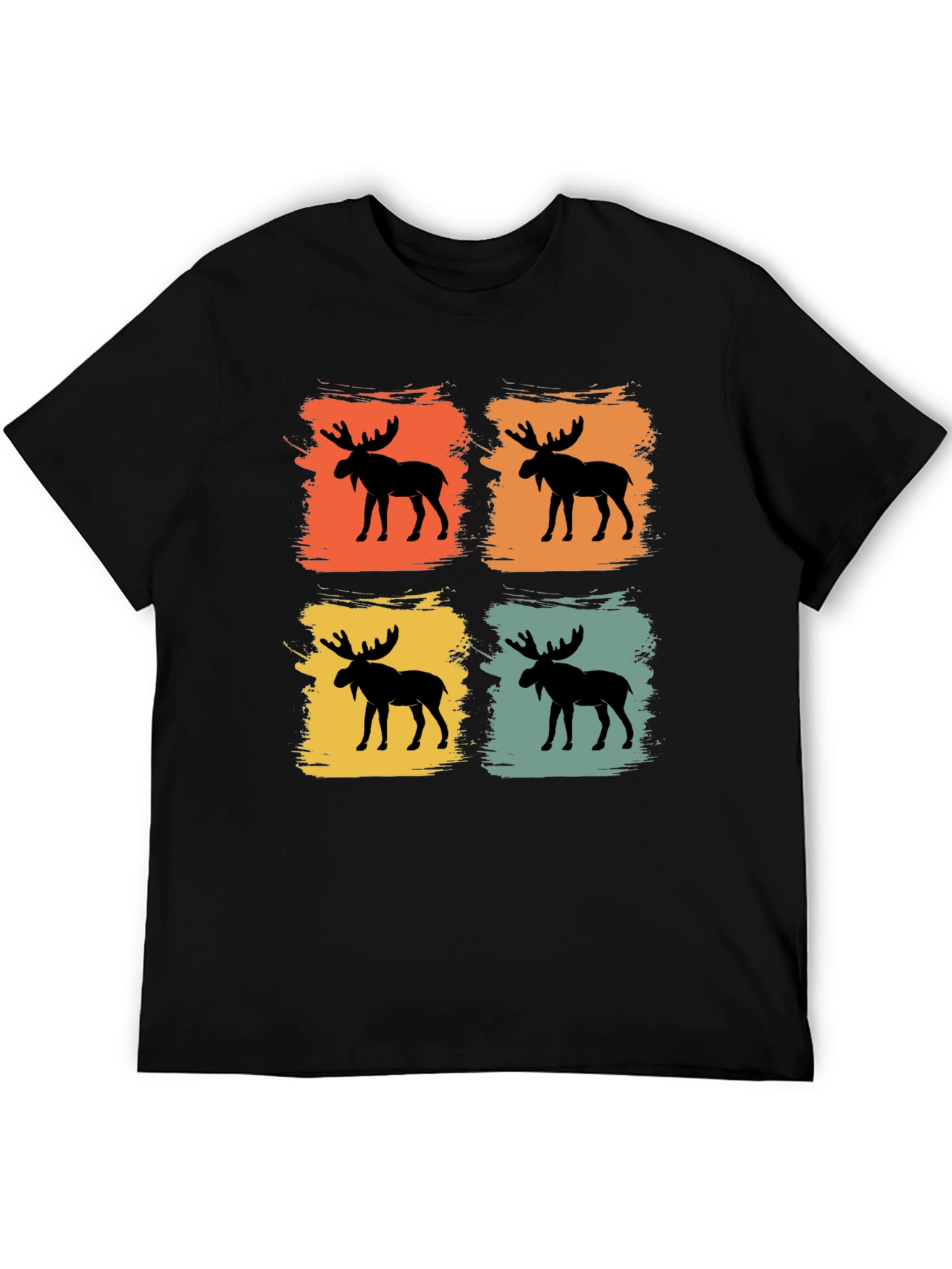 Black Retro Moose Graphic Tee - Black Cotton Blend Shirt view 5