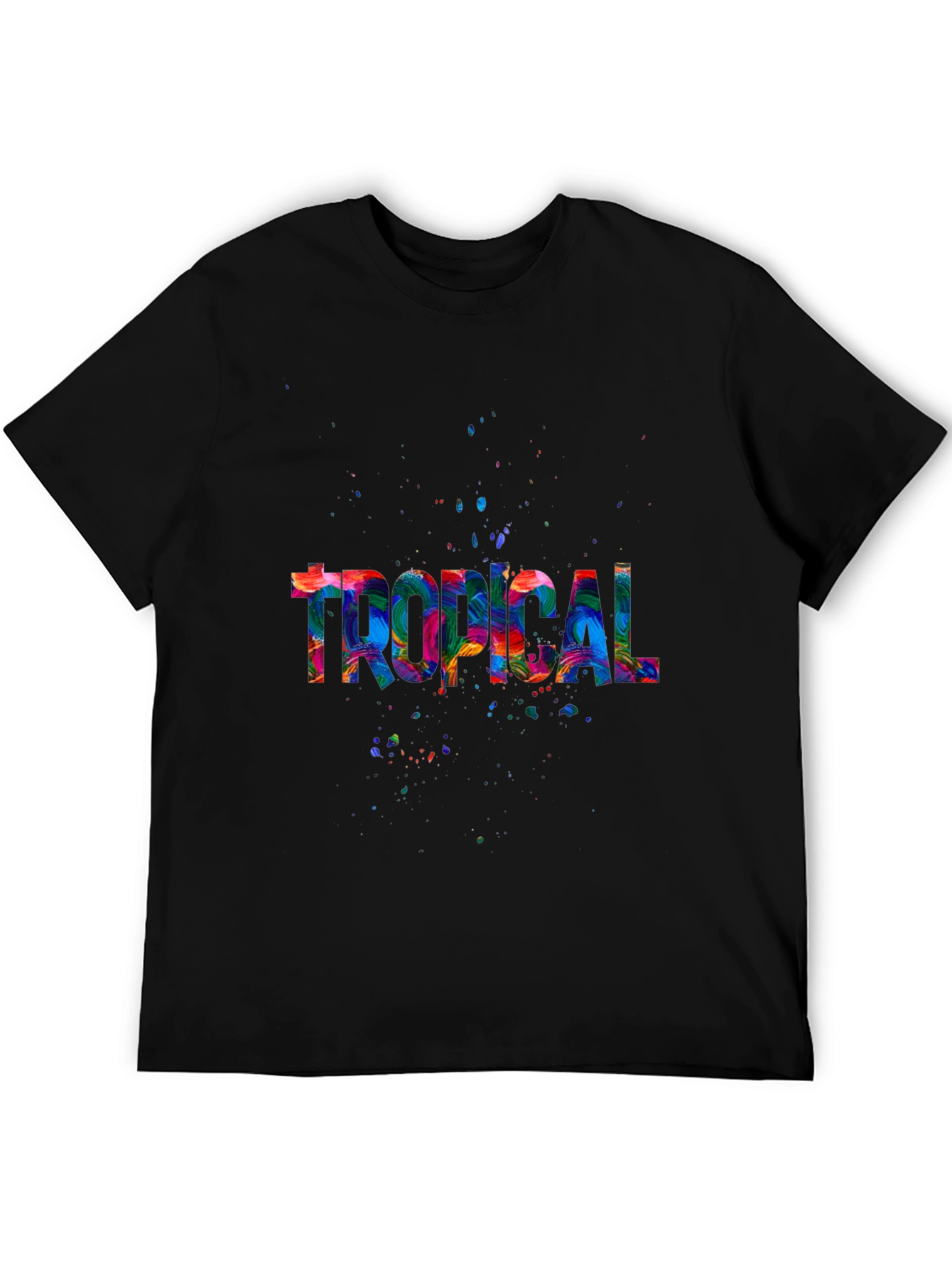 Black Tropical Splash Men's Black T-Shirt view 5