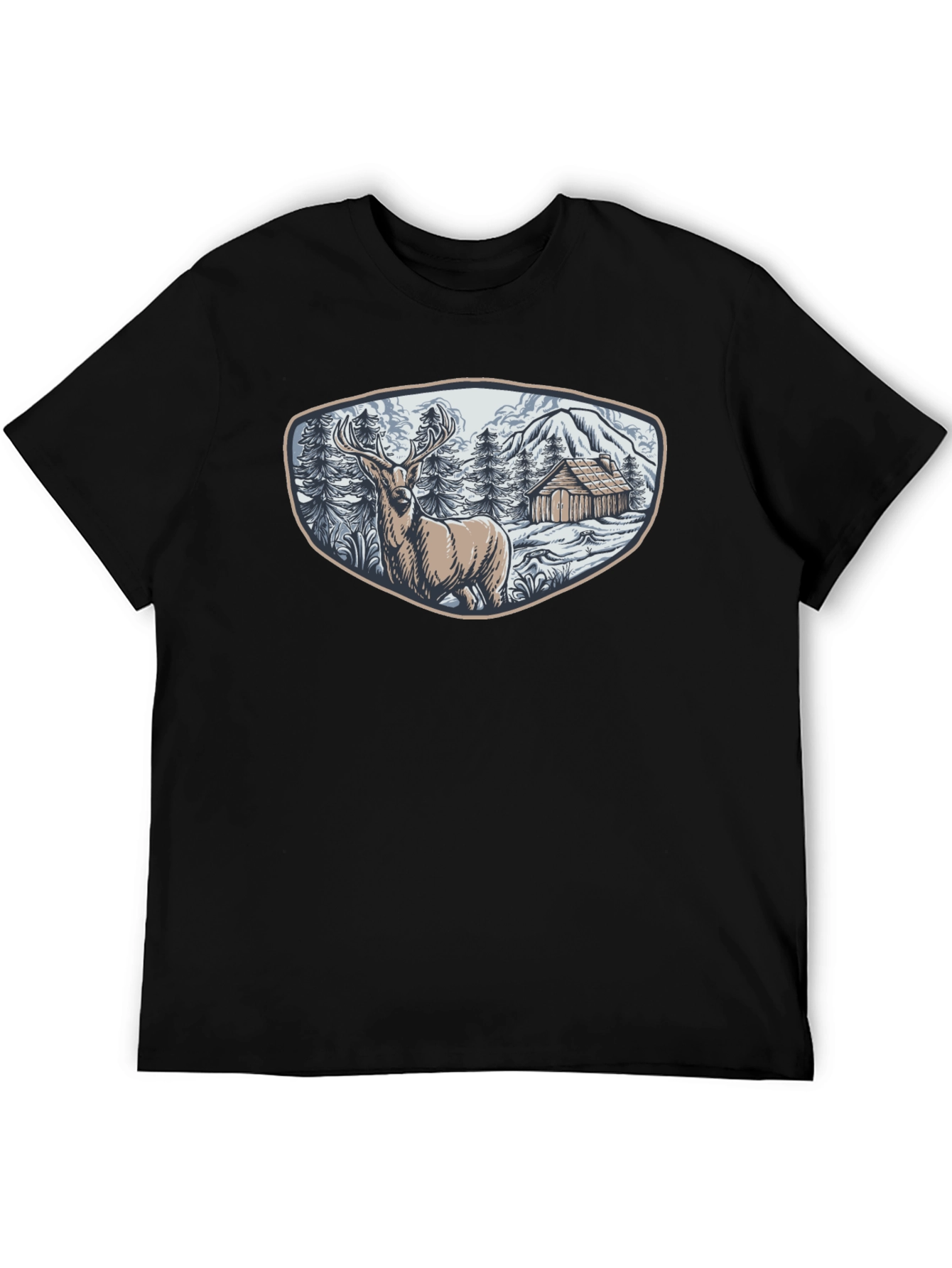 Black Cabin & Deer Graphic Tee - Men's Black T-Shirt view 5