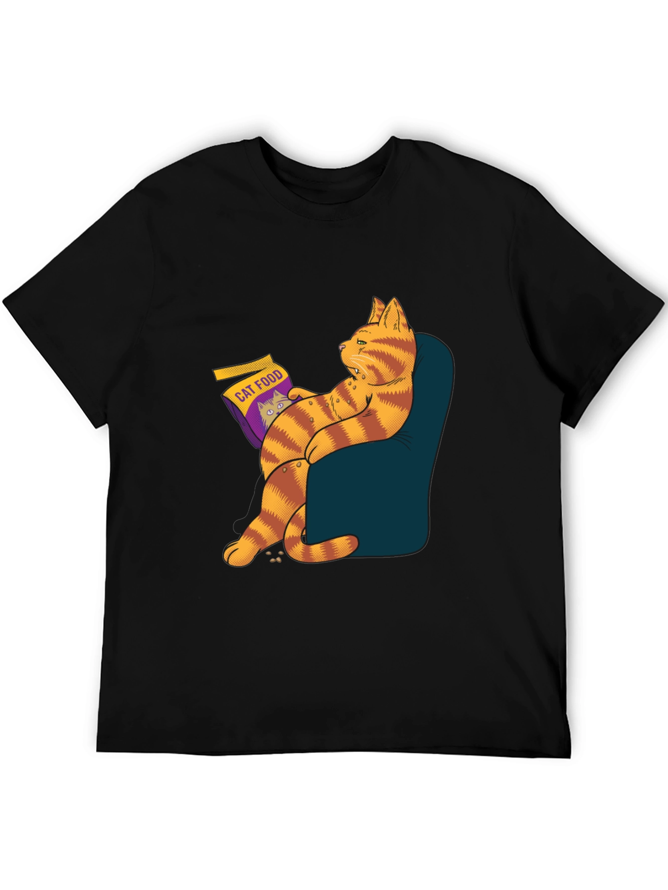 Black Funny Cat Food T-Shirt - Lazy Cat Design view 5