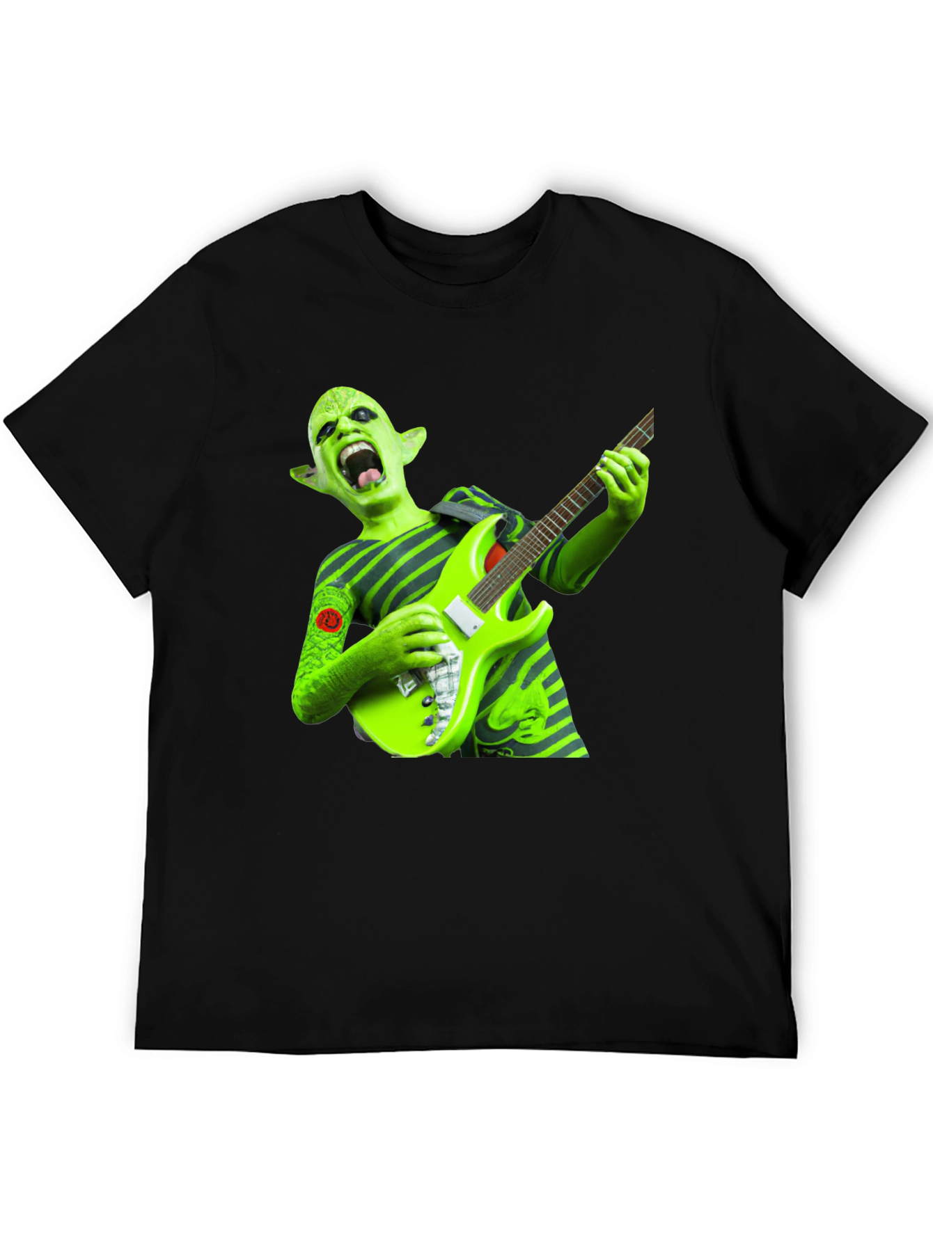 Black Green Alien Guitarist Graphic Tee view 5