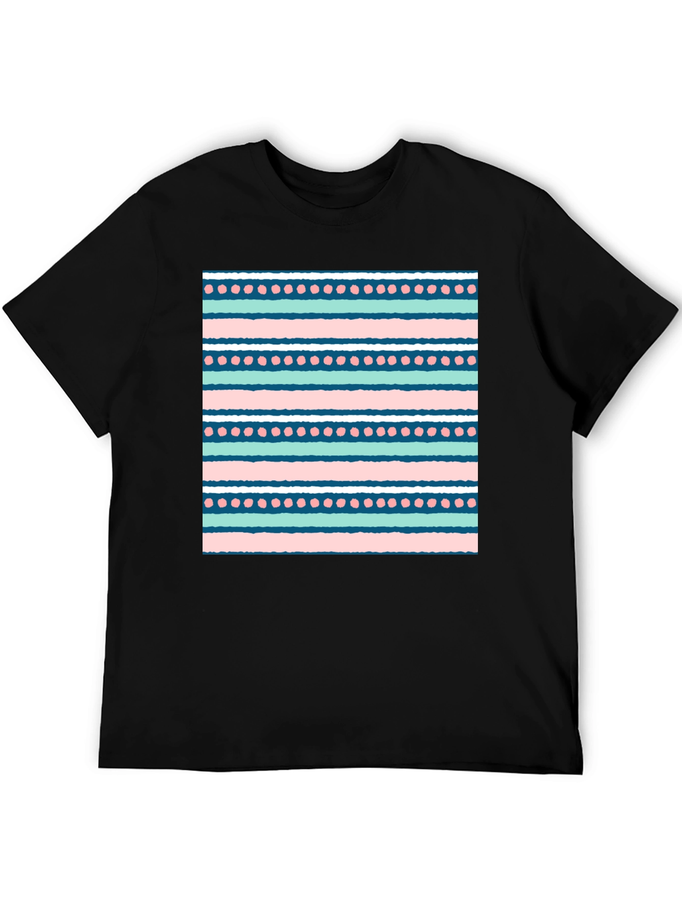 Black Striped Pattern Men's Black Tee view 5