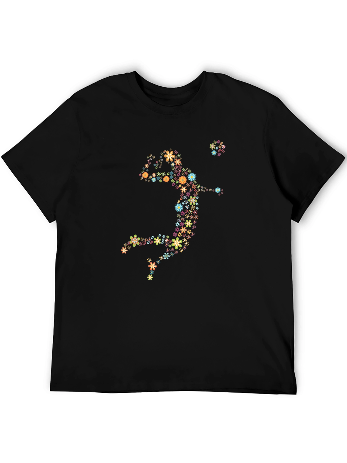 Black Floral Volleyball Player Graphic Tee - Black Cotton Shirt view 5