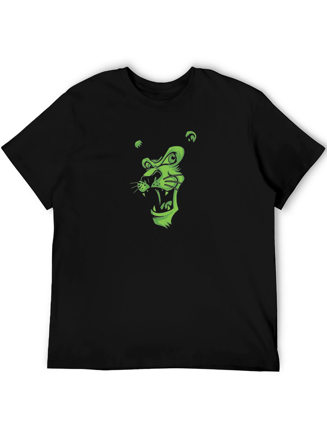 Black Men's Black T-Shirt with Green Lion Graphic view 5