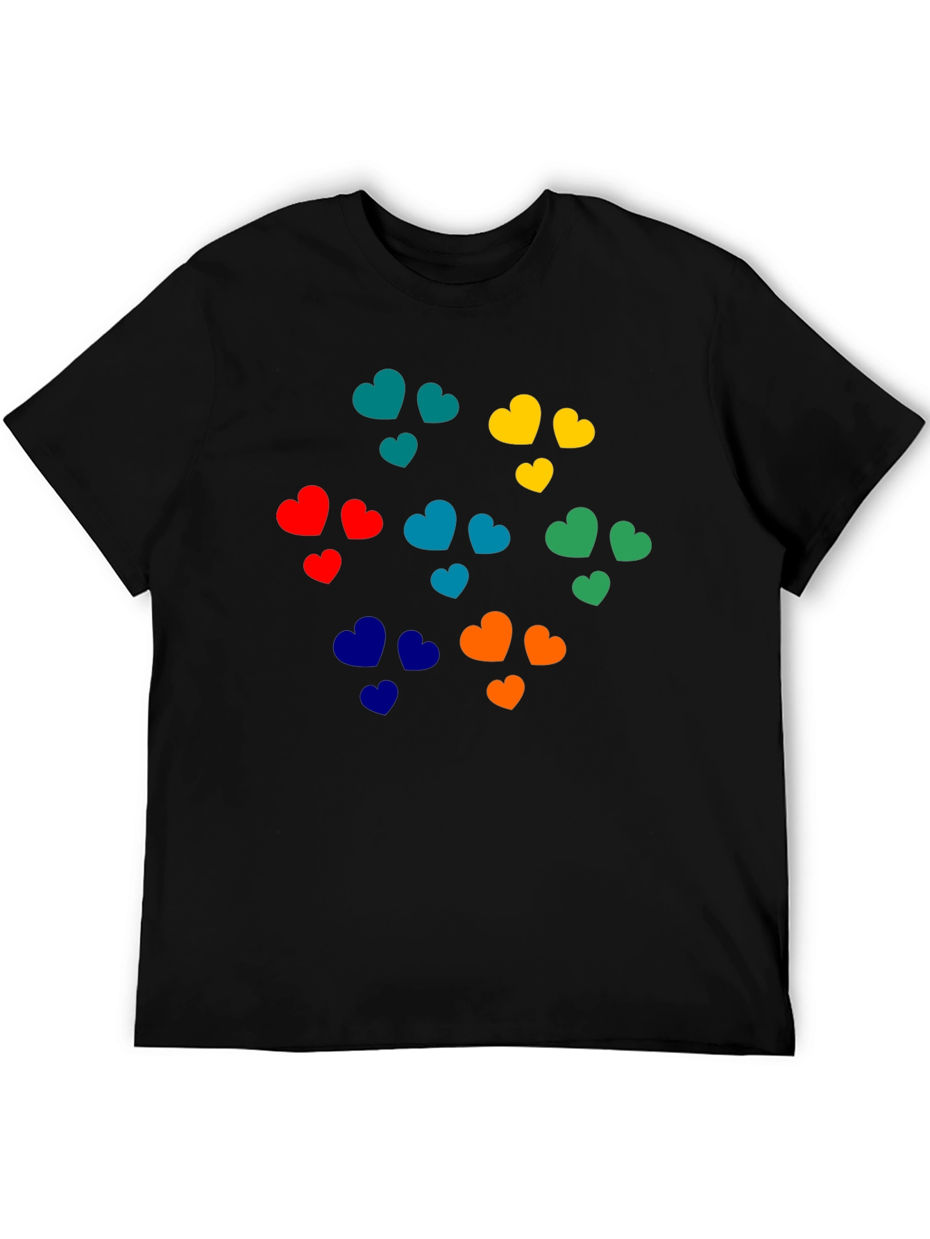 Black Colorful Hearts Graphic Black T-Shirt view 5