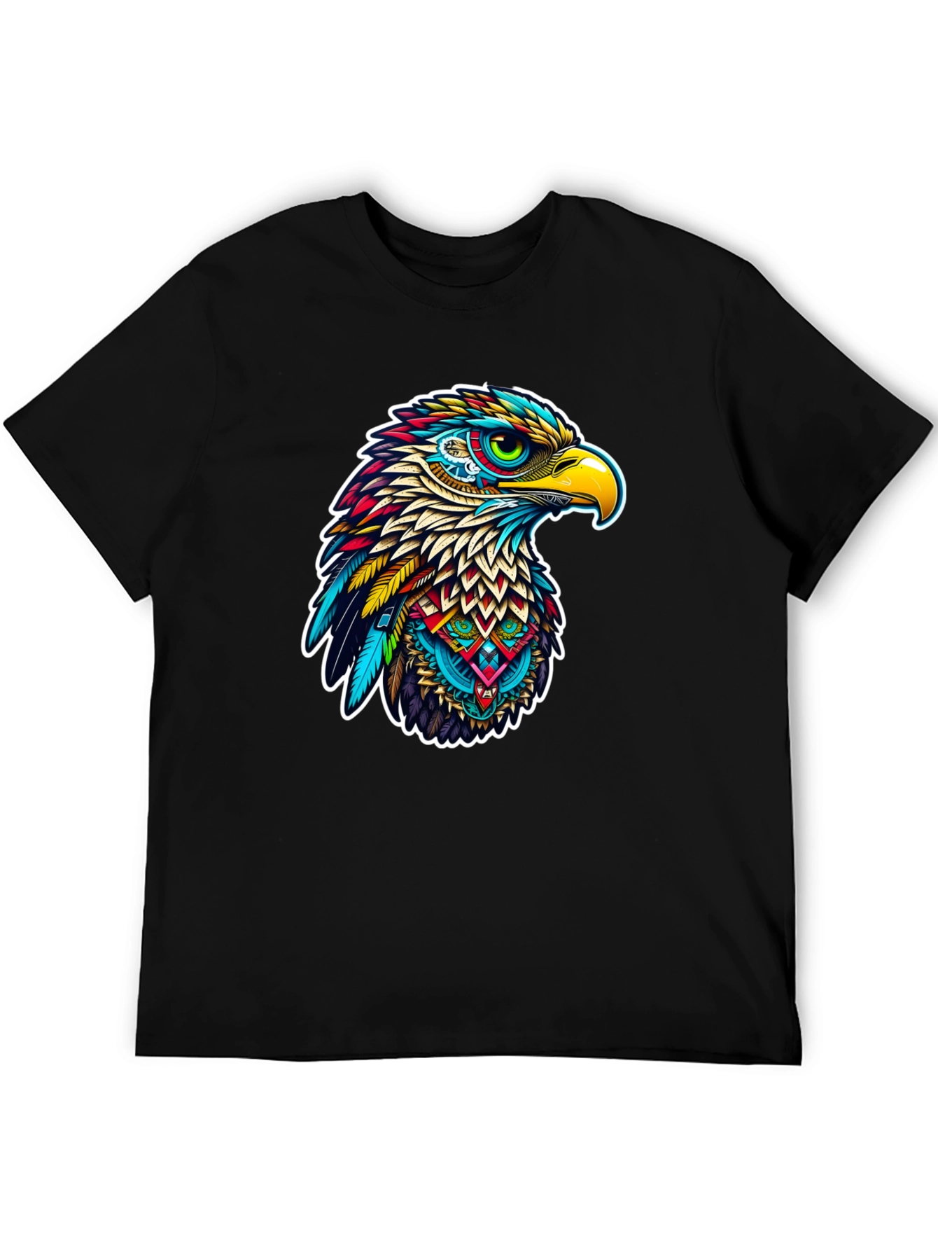 Black Vibrant Eagle Graphic Tee - Stylish Men's Black T-Shirt view 5