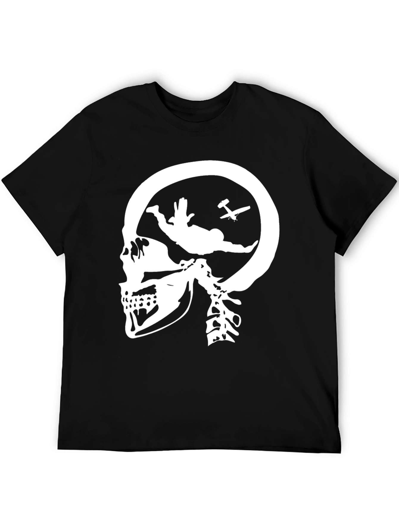 Black Skull Skydiving T-Shirt - Black Graphic Tee view 5