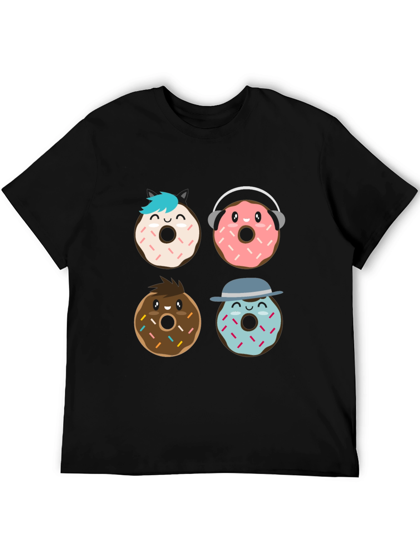 Black Donut Cartoon Graphic Black T-Shirt view 5
