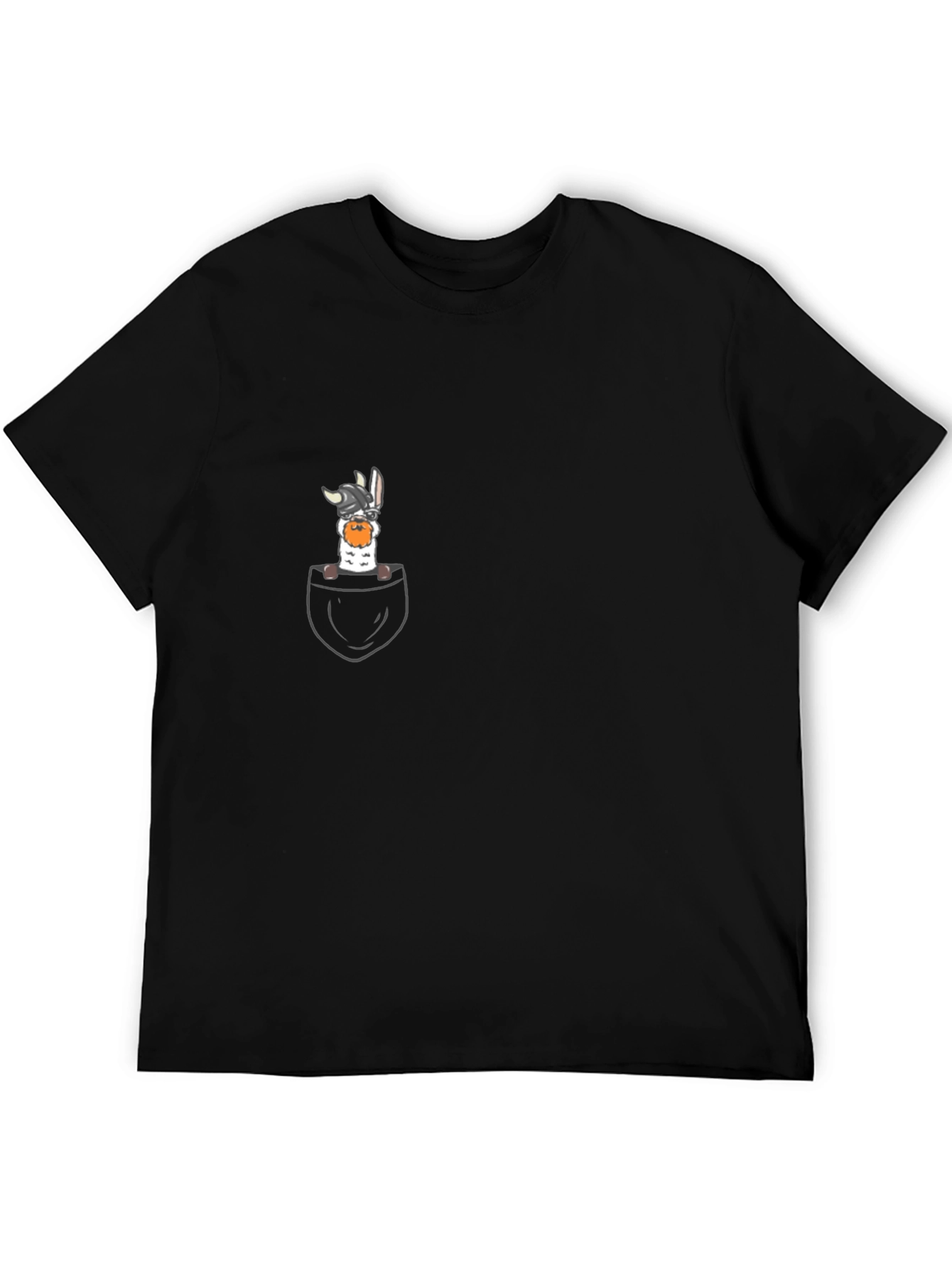 Black Funny Llama Viking Pocket Print T-Shirt view 5