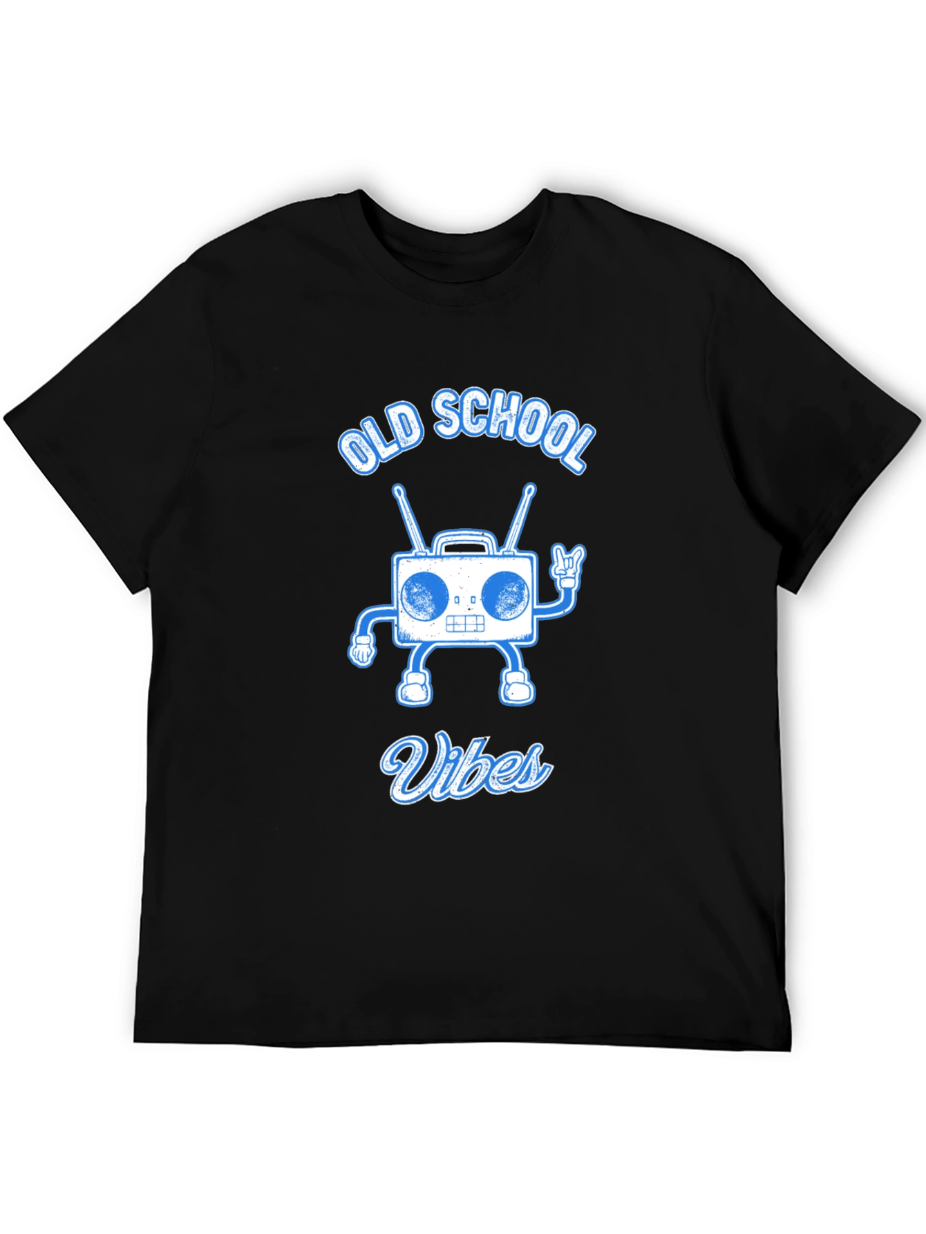 Black Old School Vibes Graphic Tee - Retro Radio Design view 5