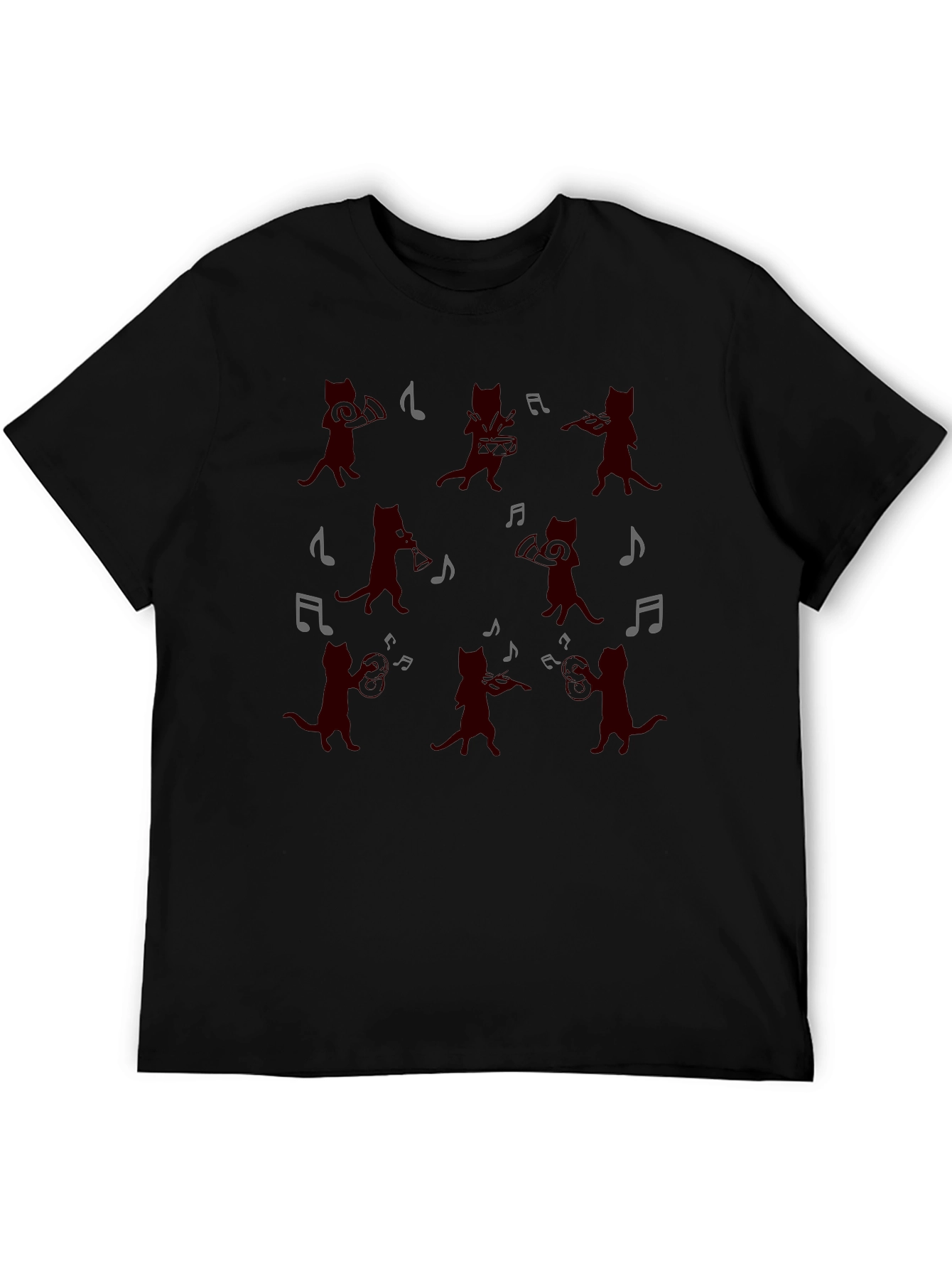 Black Musical Cats Black T-Shirt - Band of Cats Design view 5